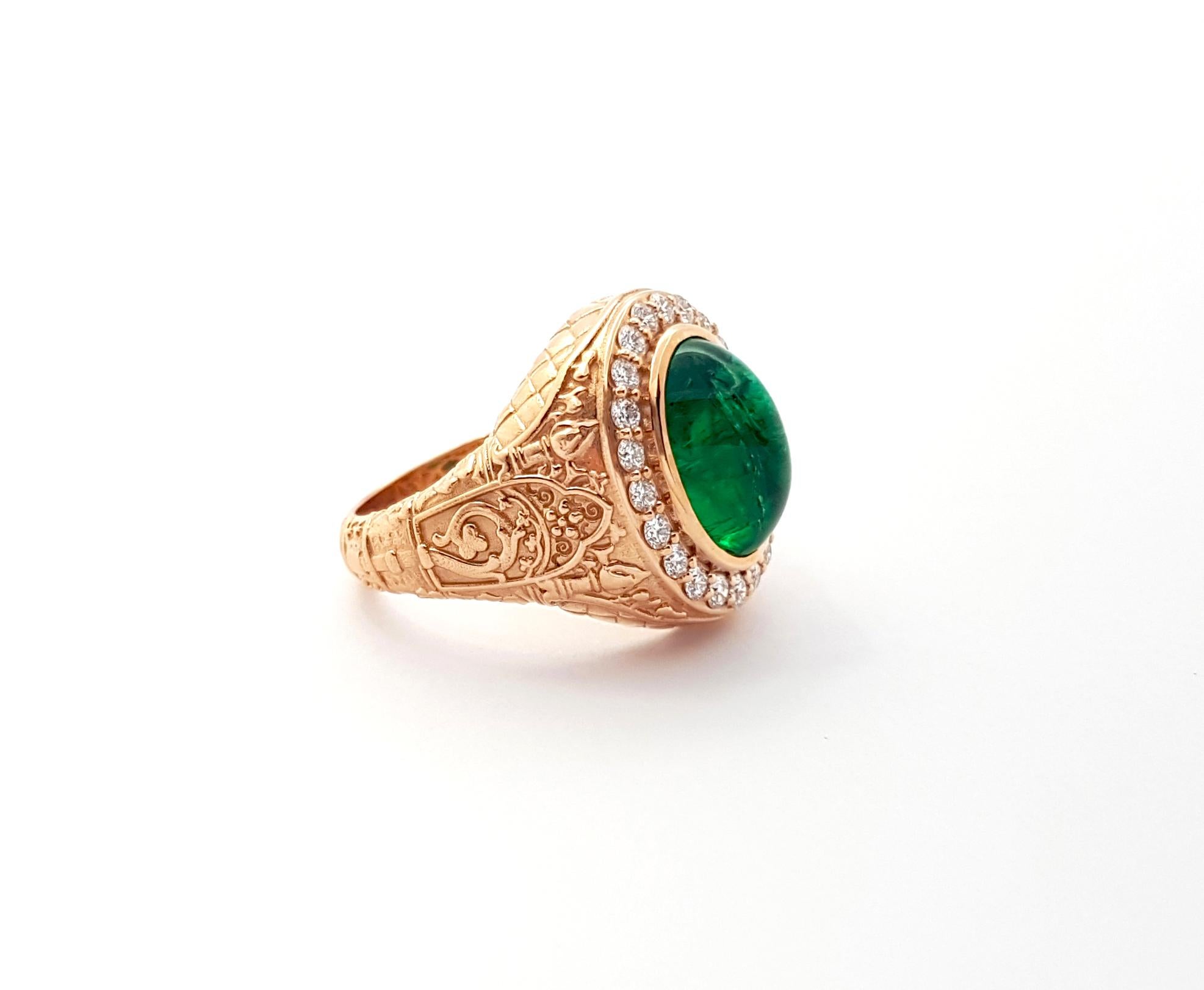 Cabochon Smaragd mit Diamanten Ring in 18K Rose Gold gefasst im Angebot 6