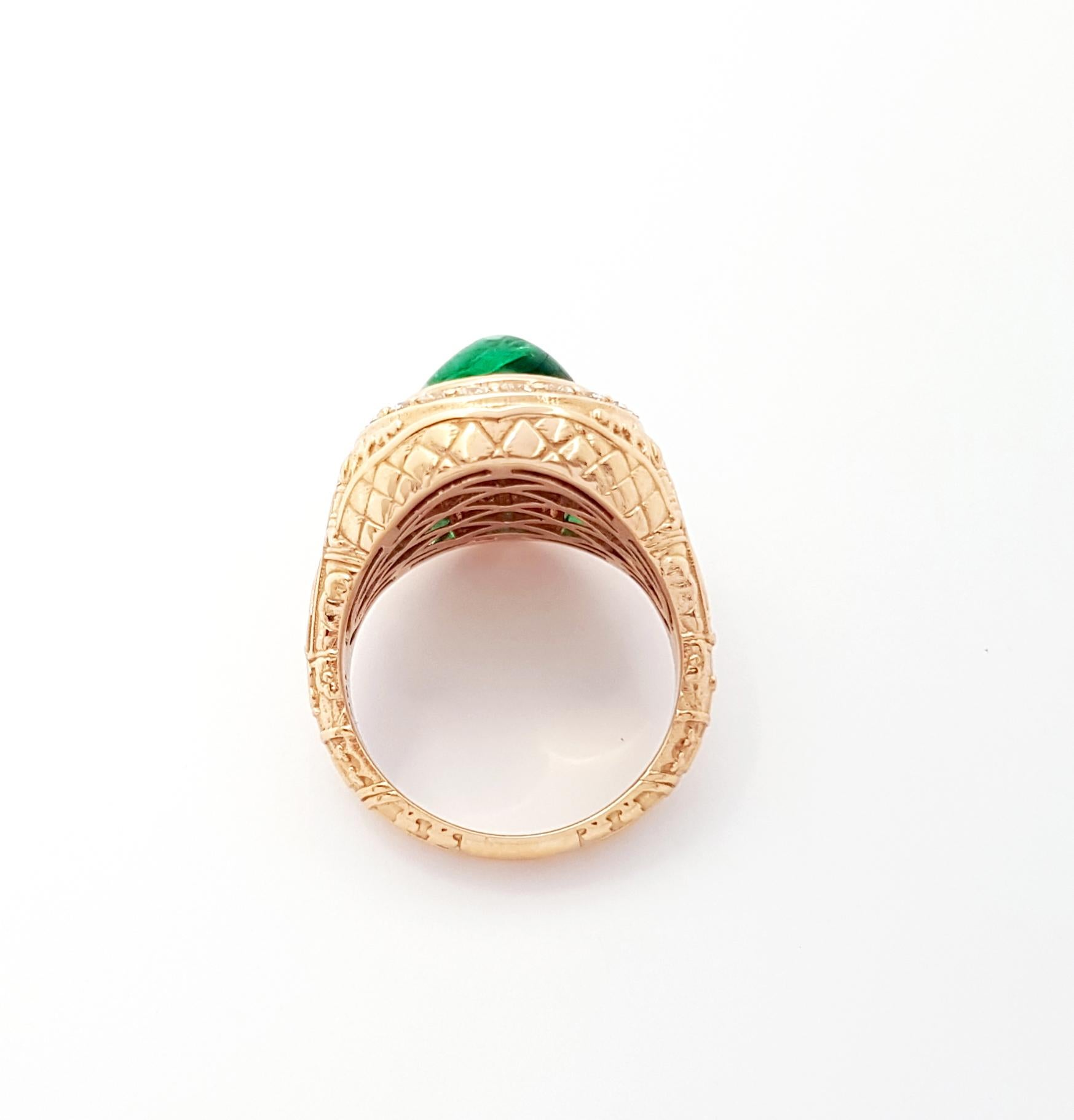 Cabochon Smaragd mit Diamanten Ring in 18K Rose Gold gefasst im Angebot 7