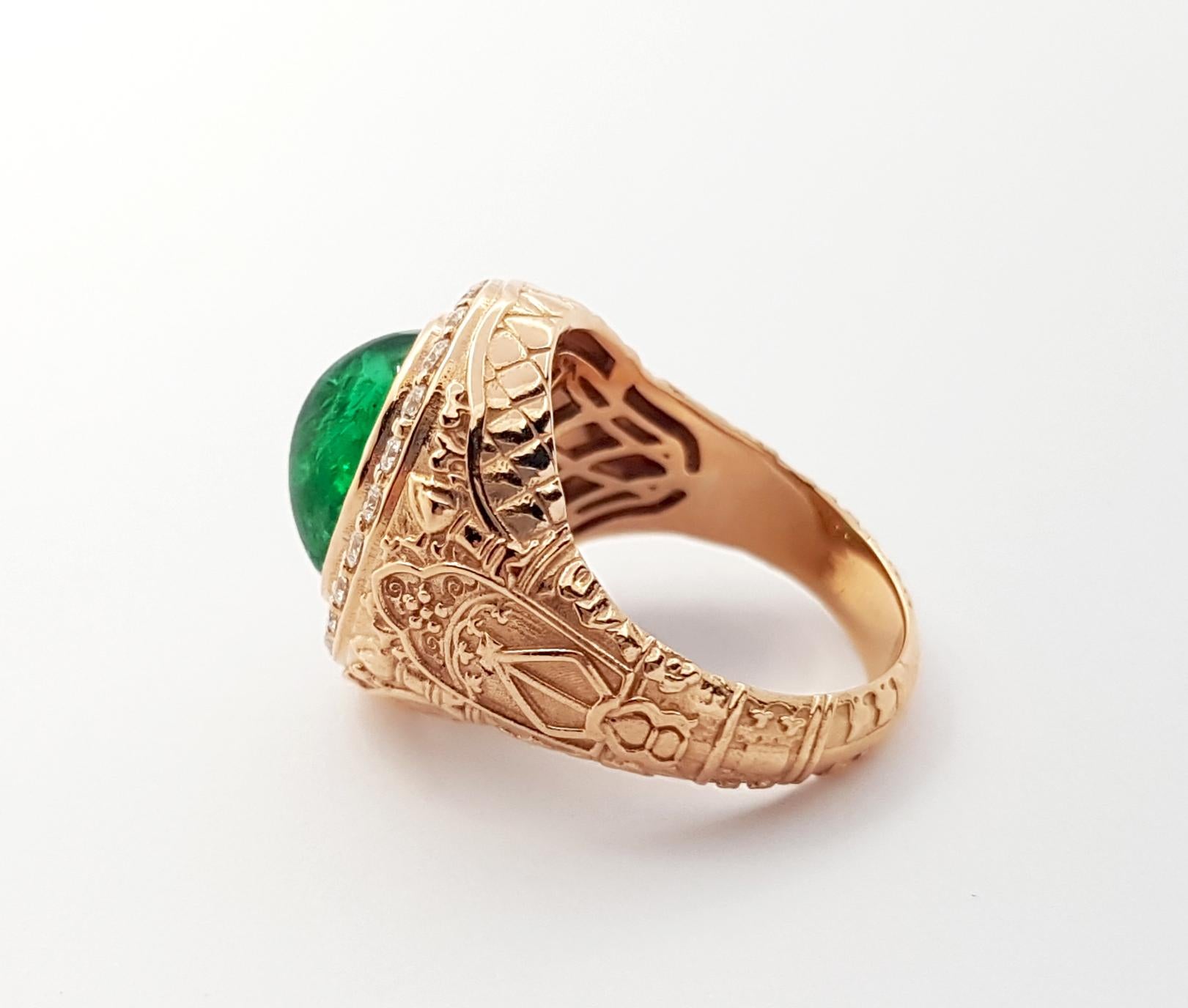 Cabochon Smaragd mit Diamanten Ring in 18K Rose Gold gefasst im Angebot 9