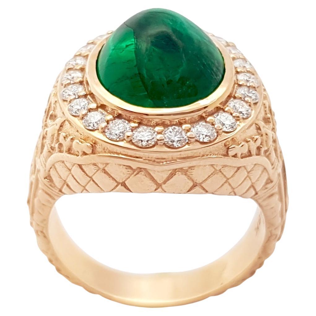 Cabochon Smaragd 4,09 Karat mit Diamant 0,50 Karat Ring in 18K Roségold gefasst

Breite:  1,5 cm 
Länge: 1,8 cm
Ringgröße: 53
Gesamtgewicht: 12,50 Gramm

