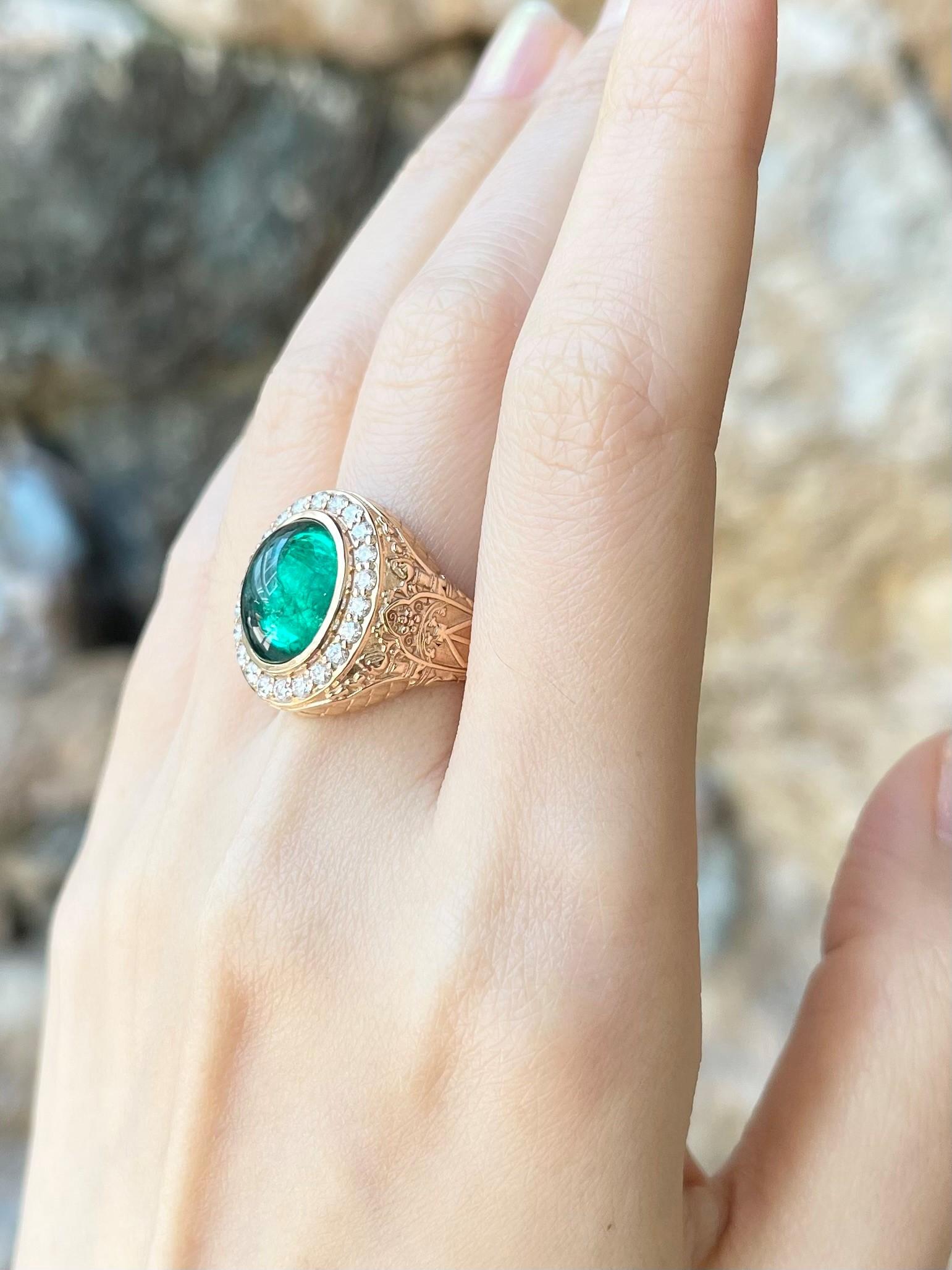 Cabochon Smaragd mit Diamanten Ring in 18K Rose Gold gefasst im Angebot 1