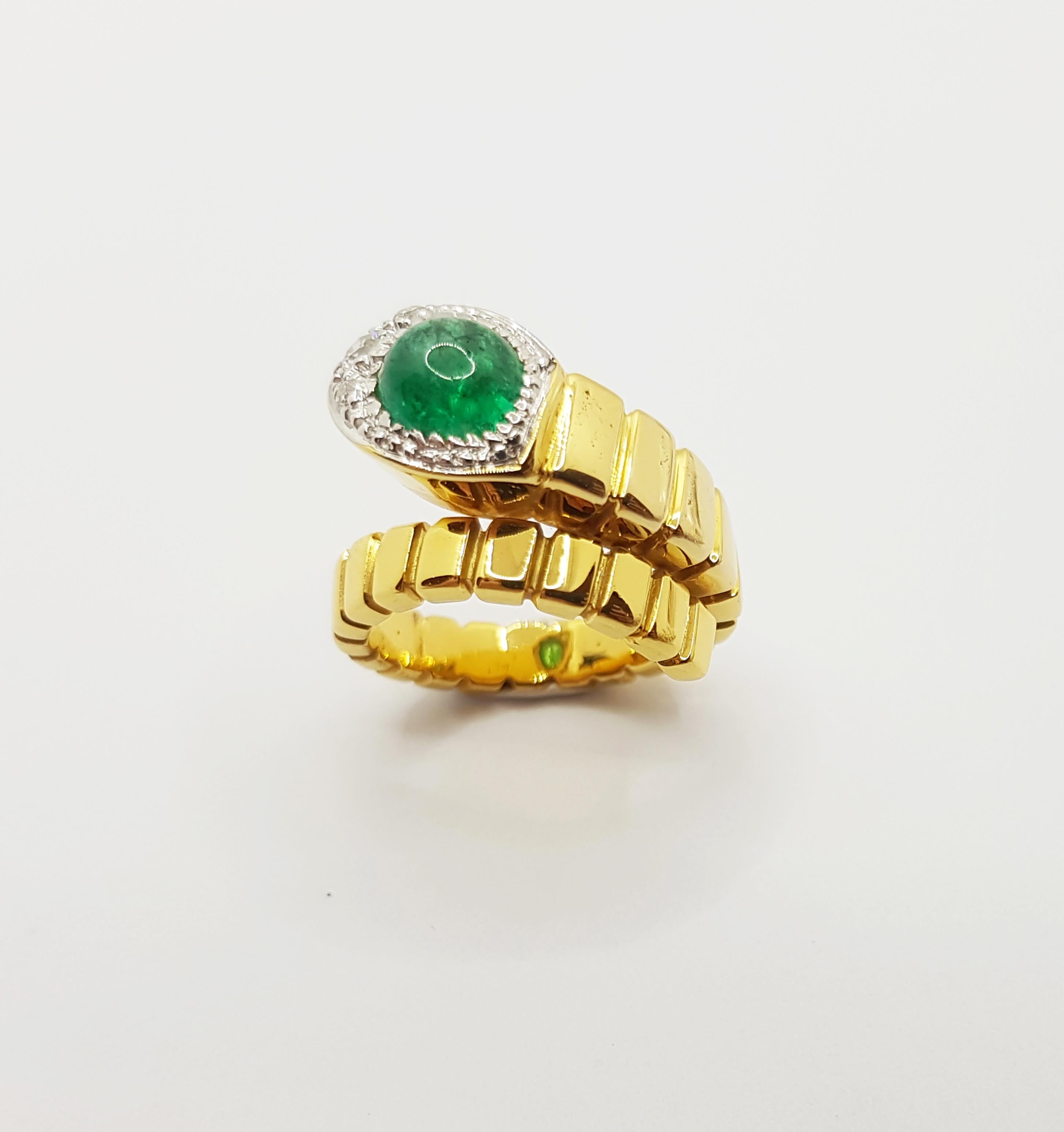 Cabochon Emerald with Diamond Serpent Ring Set in 18 Karat Gold Settings For Sale 7