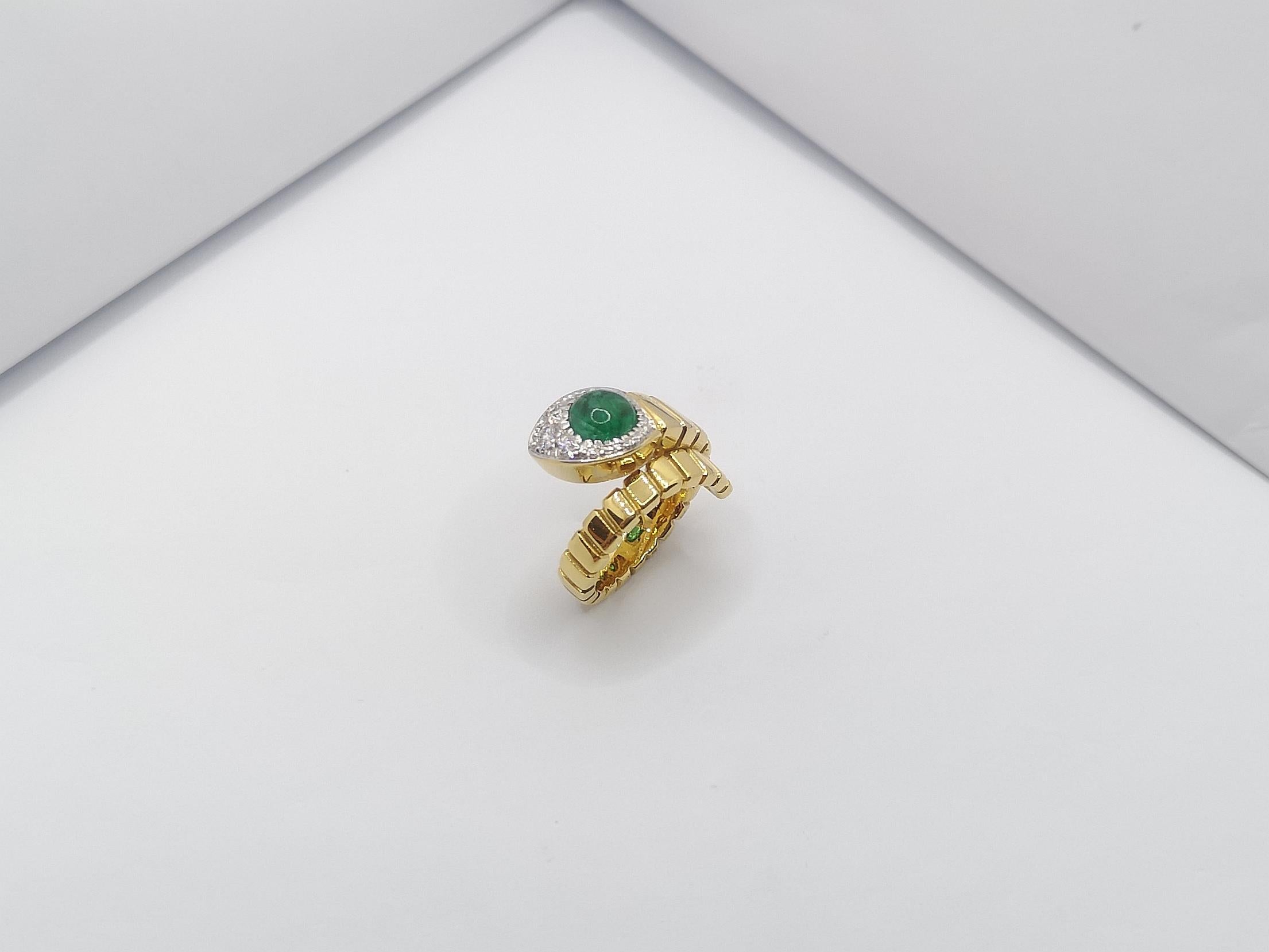 Cabochon Emerald with Diamond Serpent Ring Set in 18 Karat Gold Settings For Sale 10