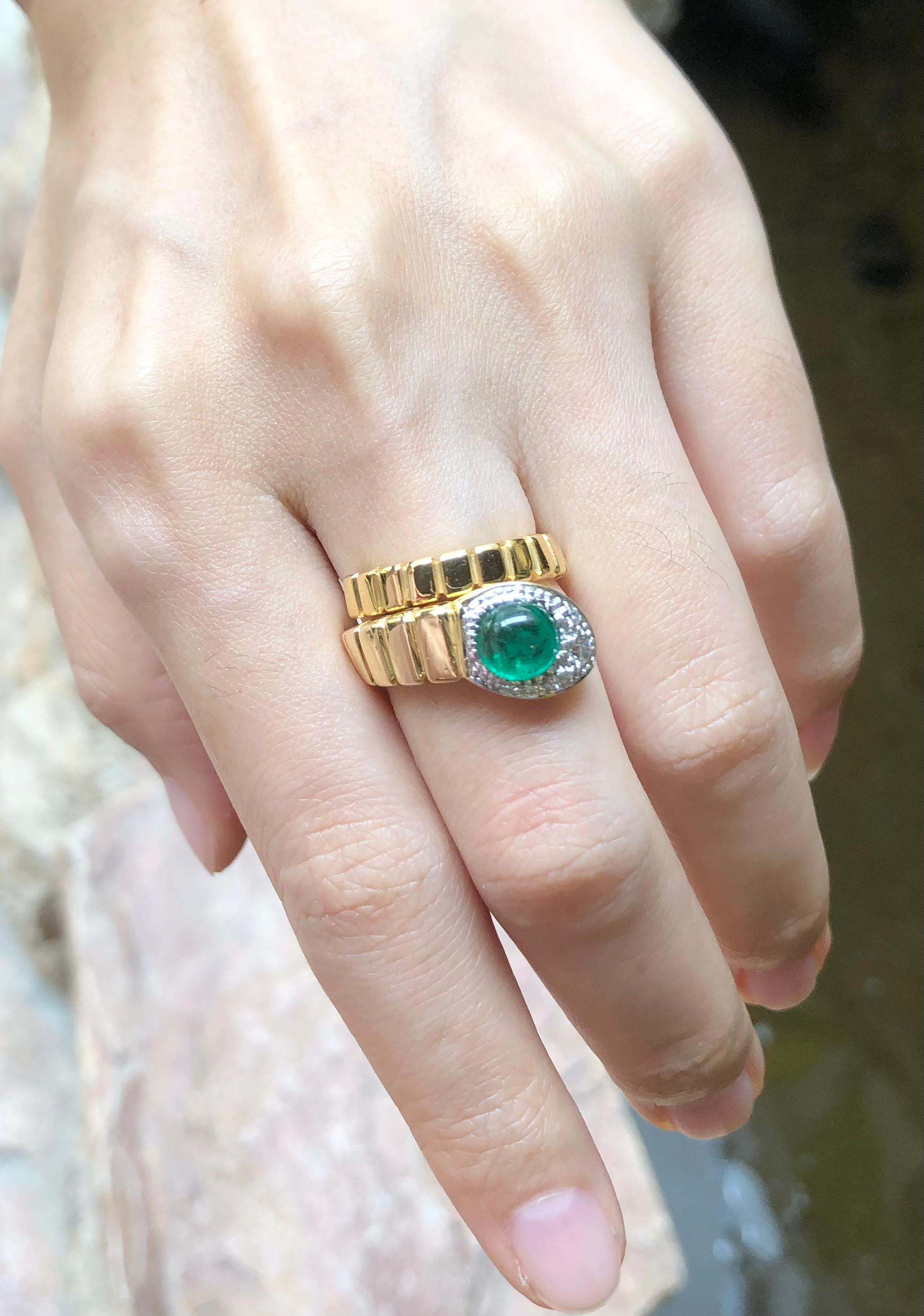 Cabochon Emerald 1.24 carats with Diamond 0.06 carat Ring set in 18 Karat Gold Settings

Width:  1.9 cm 
Length: 1.4 cm
Ring Size: 50
Total Weight: 11.48 grams

