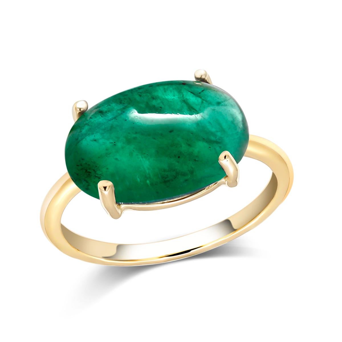 Cabochon Emerald Solitaire Yellow Gold Cocktail Ring Weighing 6.70 Carats 2