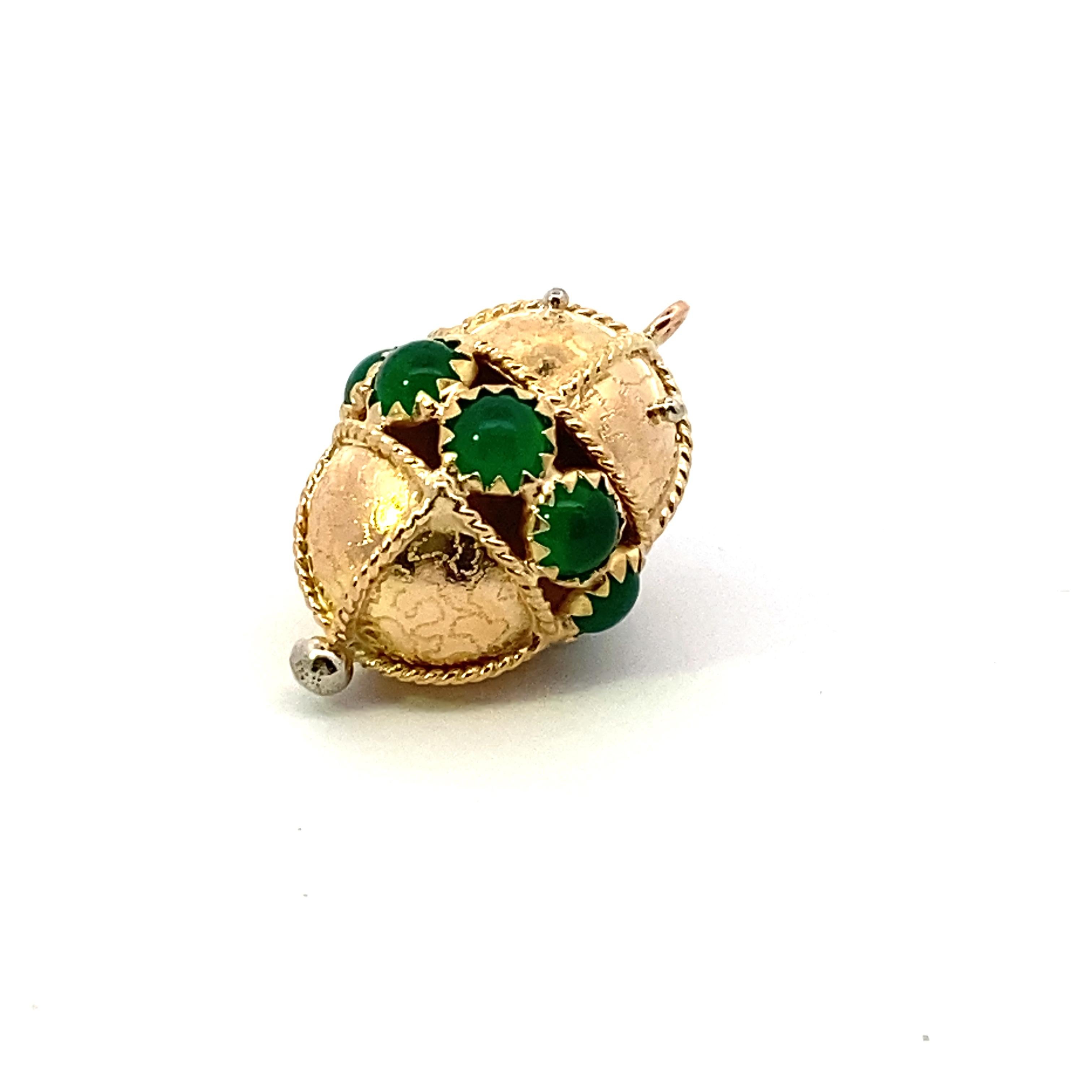 Women's or Men's Cabochon Emerald Yellow Gold Egg Charm For Sale