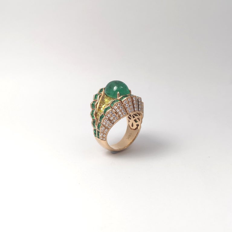 Bague Or 14K Jaune Avec Saphir, émeraude Et Zircon - Taille 56 - Occasion Allemagne