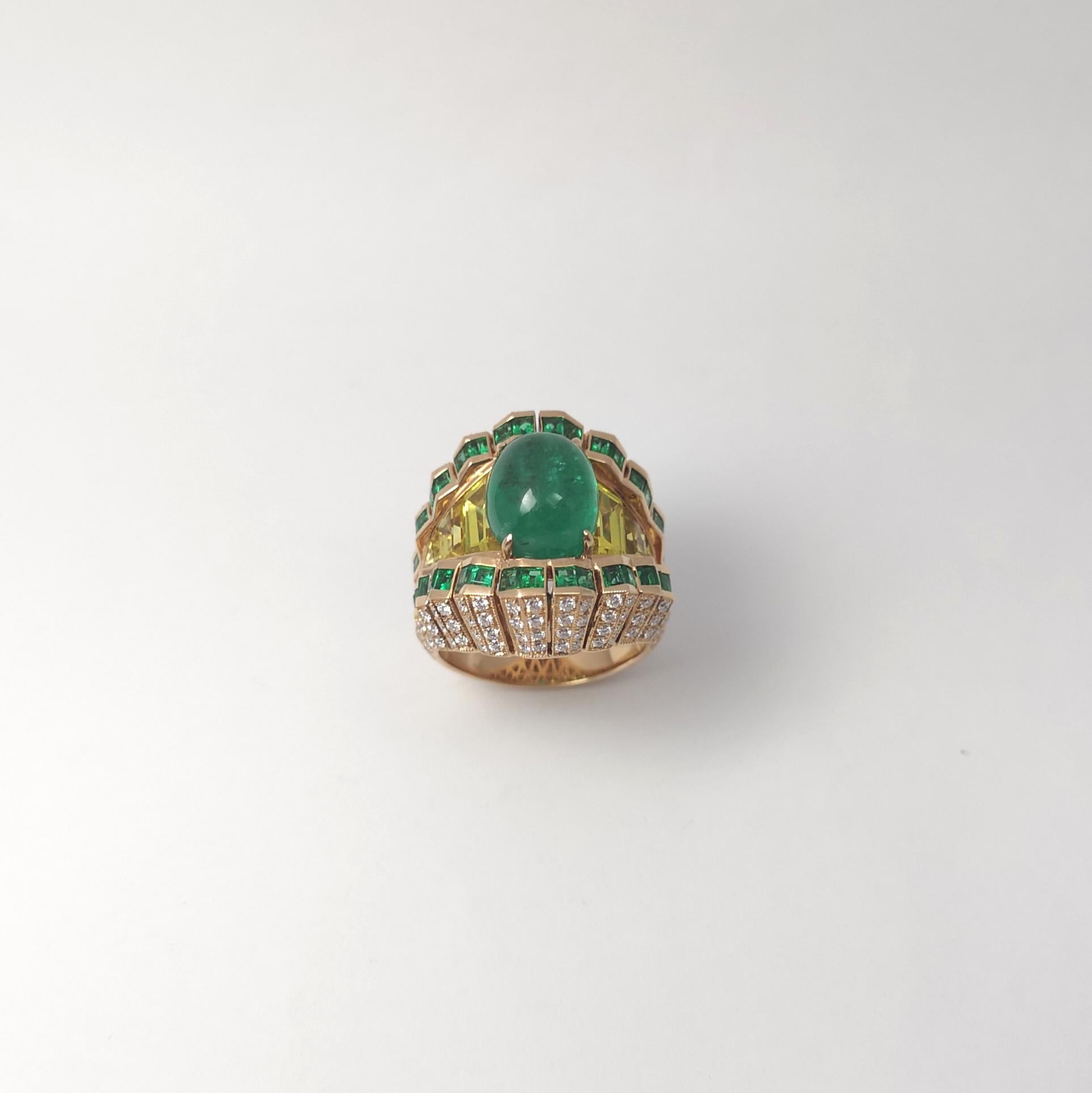 Cabochon Emerald, Yellow Sapphire and Diamond Ring set in 18K Rose Gold Settings im Angebot 10
