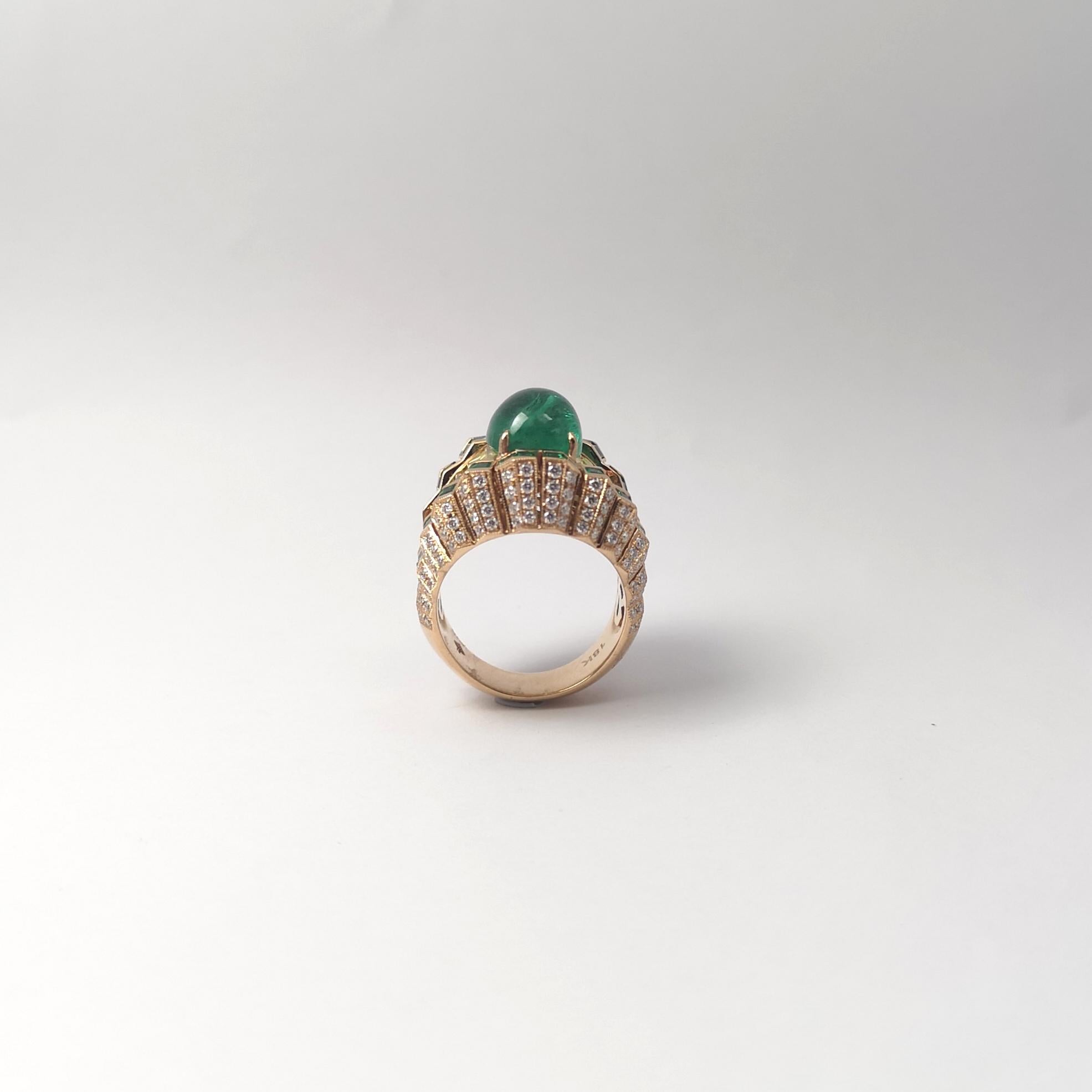 Cabochon Emerald, Yellow Sapphire and Diamond Ring set in 18K Rose Gold Settings im Angebot 11