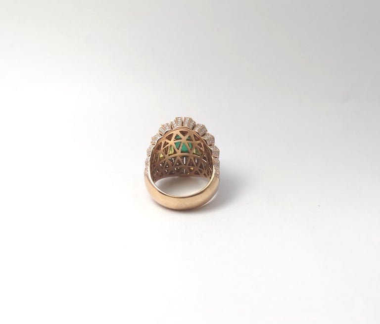 Bague En Or 14 Carats (585) Avec Saphir & émeraude Cabochon Et Zircons - Taille 56 - Vintage Allemagne