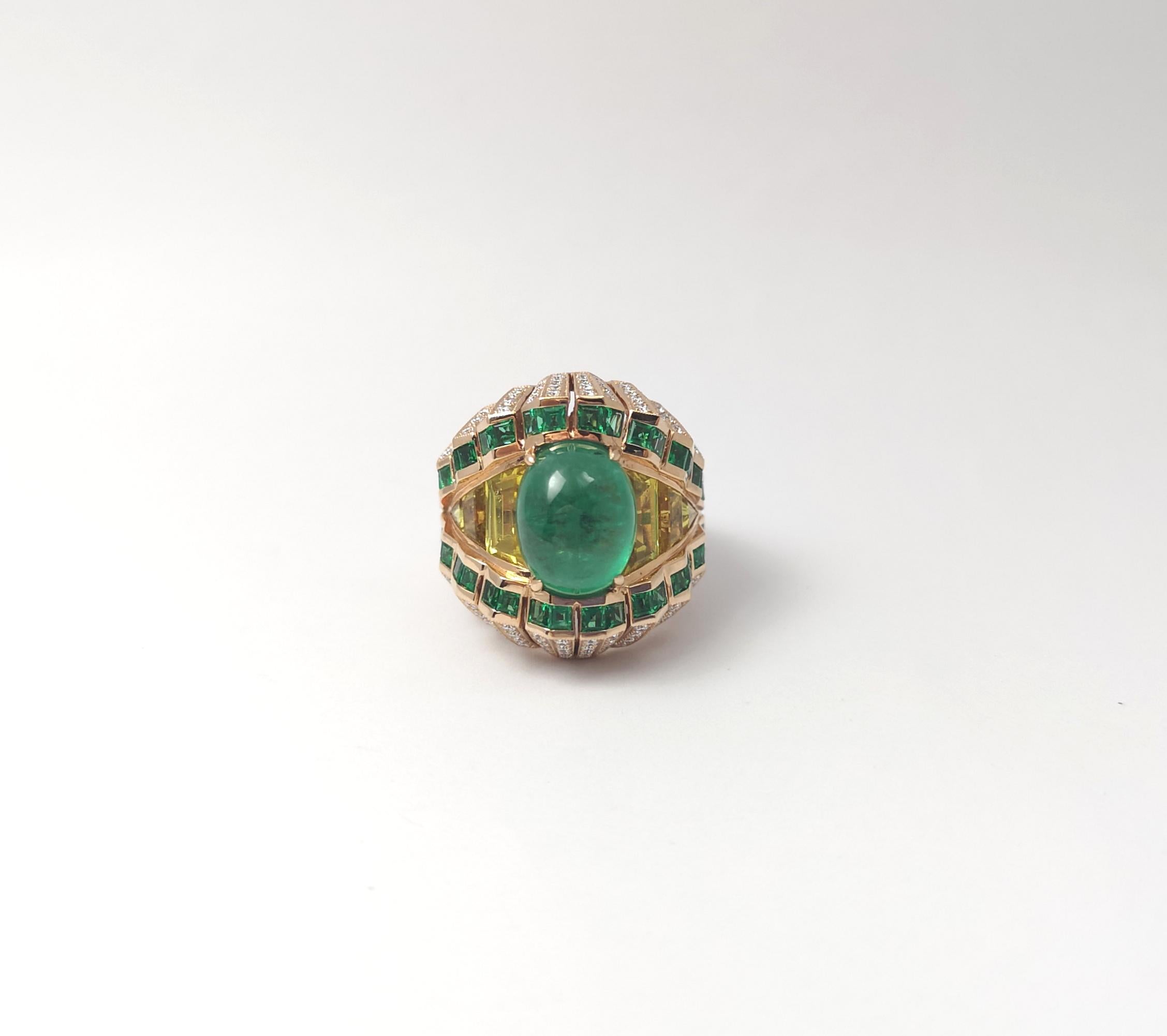 Cabochon Emerald, Yellow Sapphire and Diamond Ring set in 18K Rose Gold Settings im Angebot 4