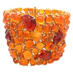 Cabochon Fire Opal and Diamond Statement Bracelet