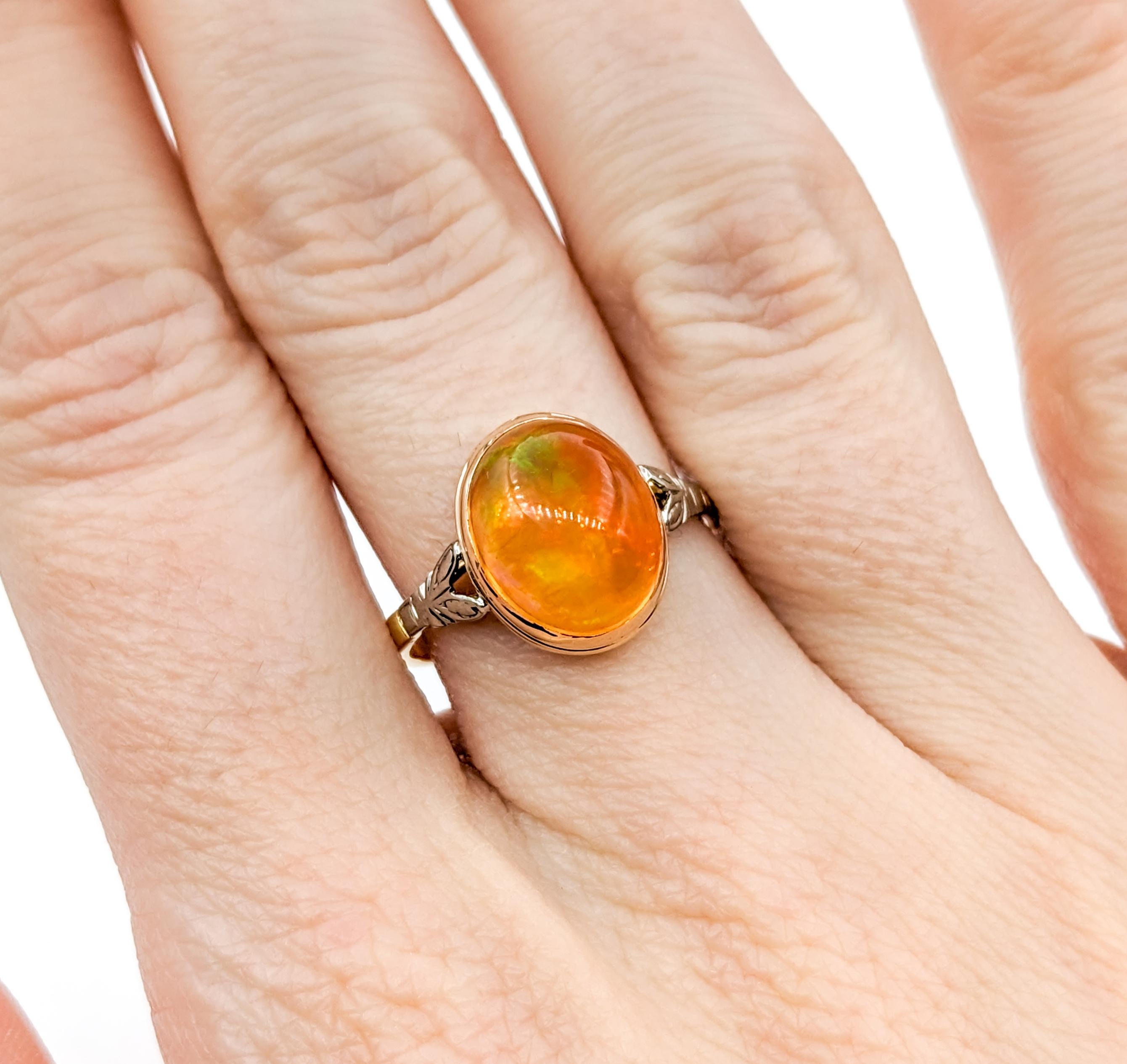 Cabochon Fire Opal Ring In Yellow Gold For Sale 1