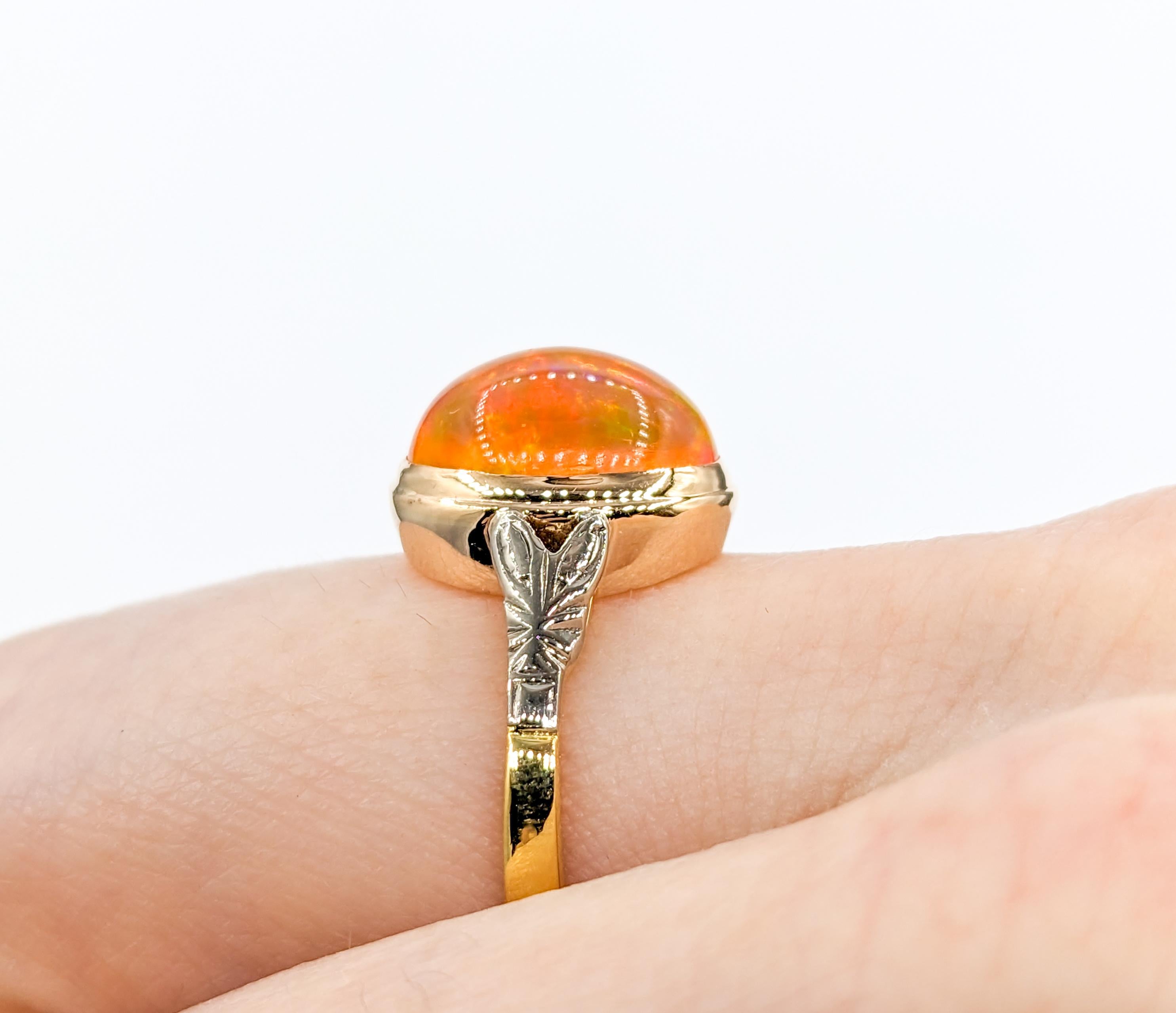 Cabochon Fire Opal Ring In Yellow Gold For Sale 2