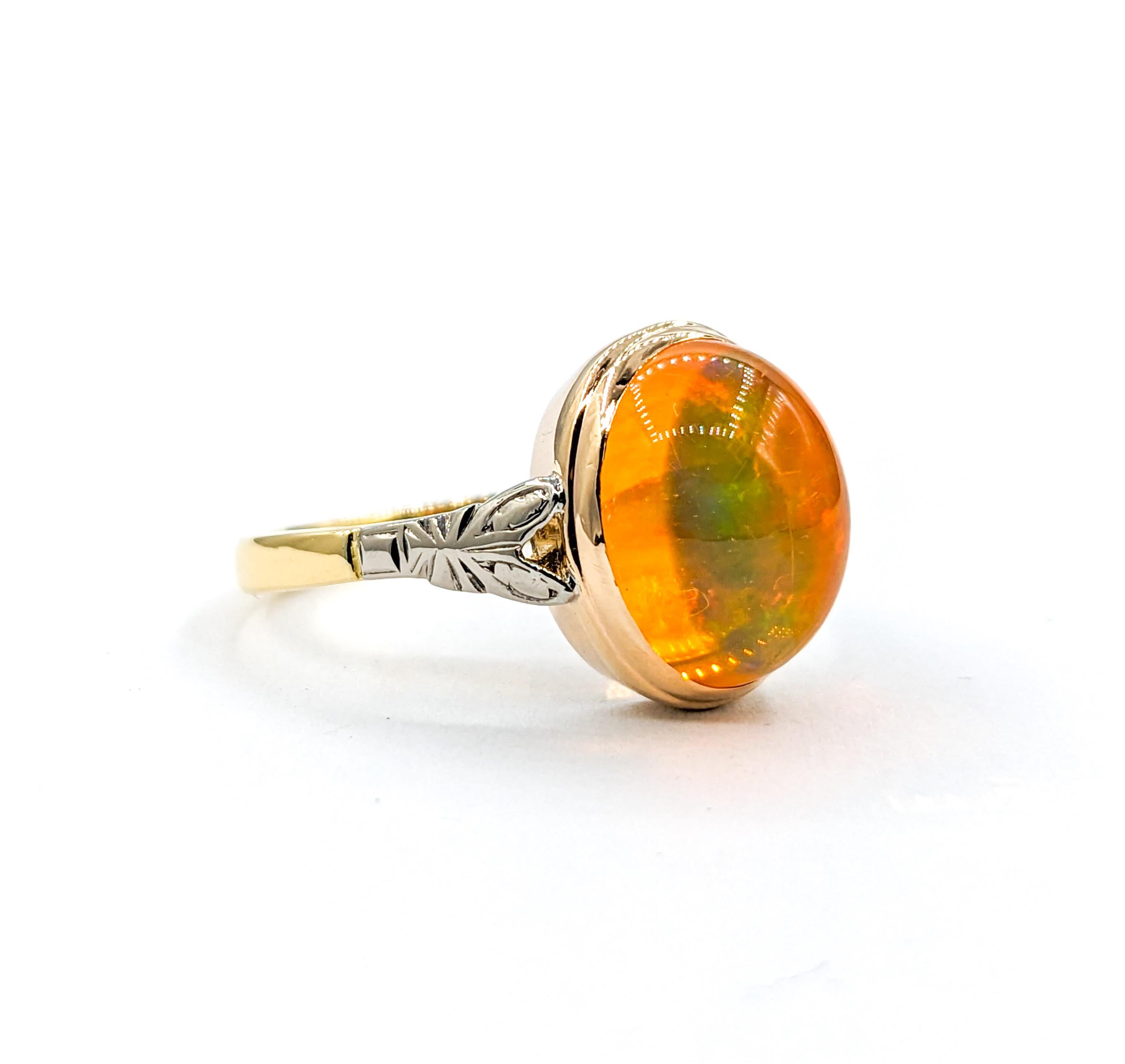 Cabochon Fire Opal Ring In Yellow Gold For Sale 3