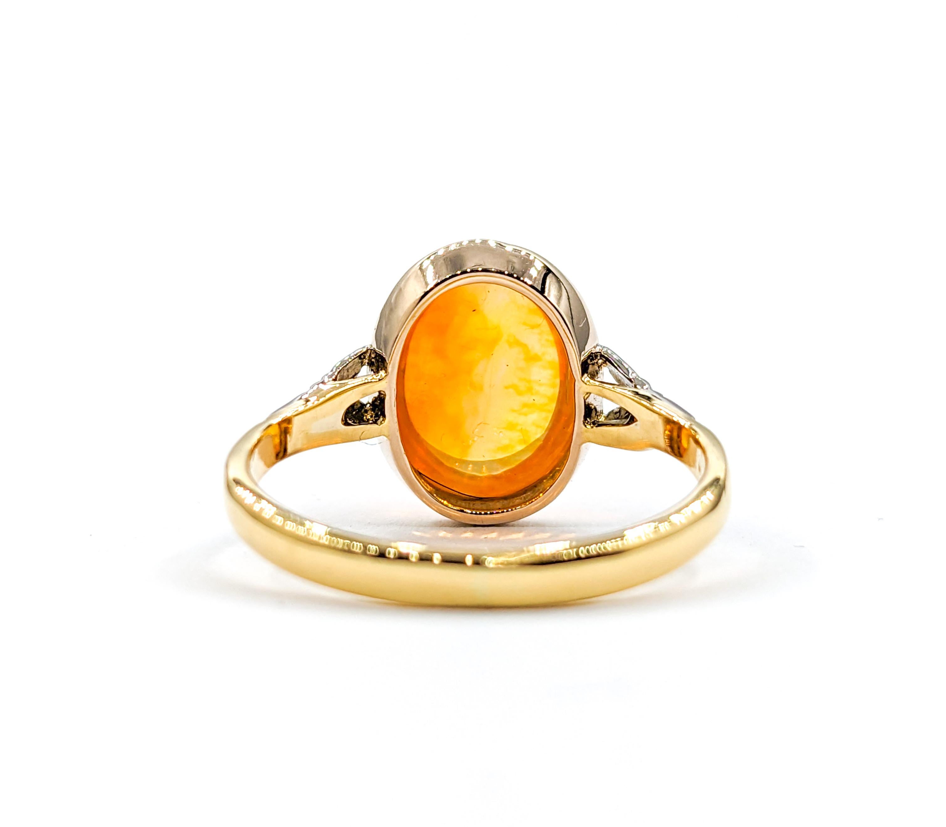 Cabochon Fire Opal Ring In Yellow Gold For Sale 4