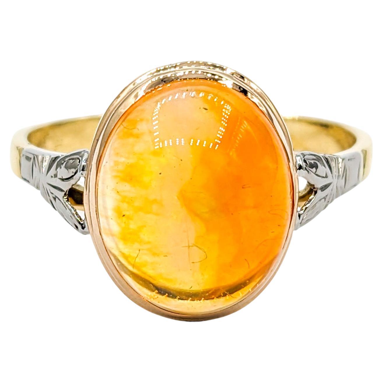 Cabochon Fire Opal Ring In Yellow Gold For Sale