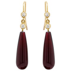 Cabochon Garnet and Diamond 18 Carat Gold Drop Earrings