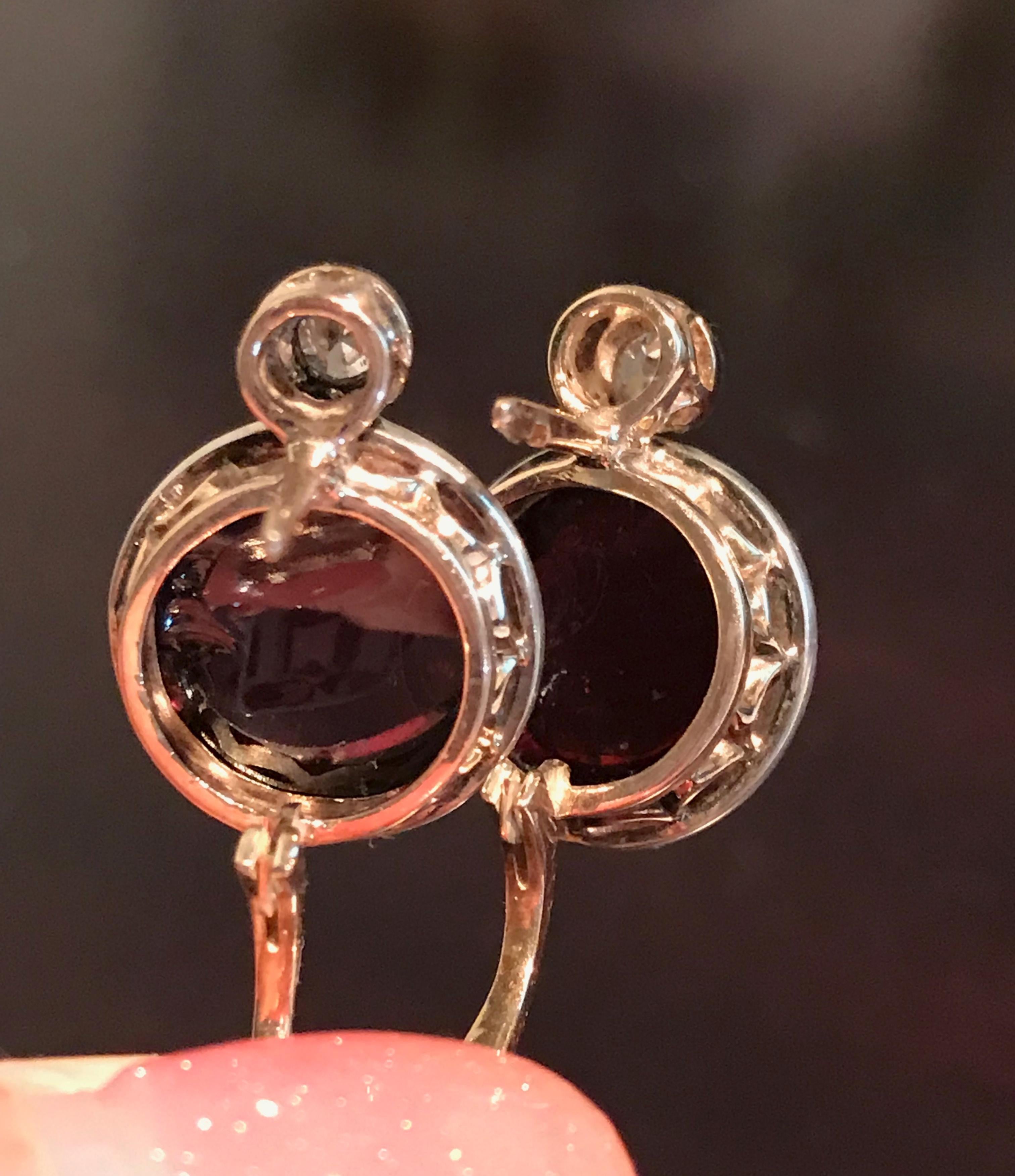 Cabochon Garnet and Old European Cut Diamond Earrings 3