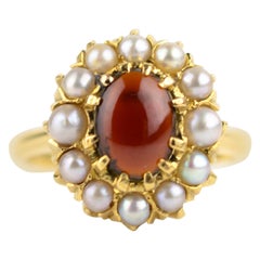 Cabochon Granat Perle 18k Gold Cluster Ring:: um 1890