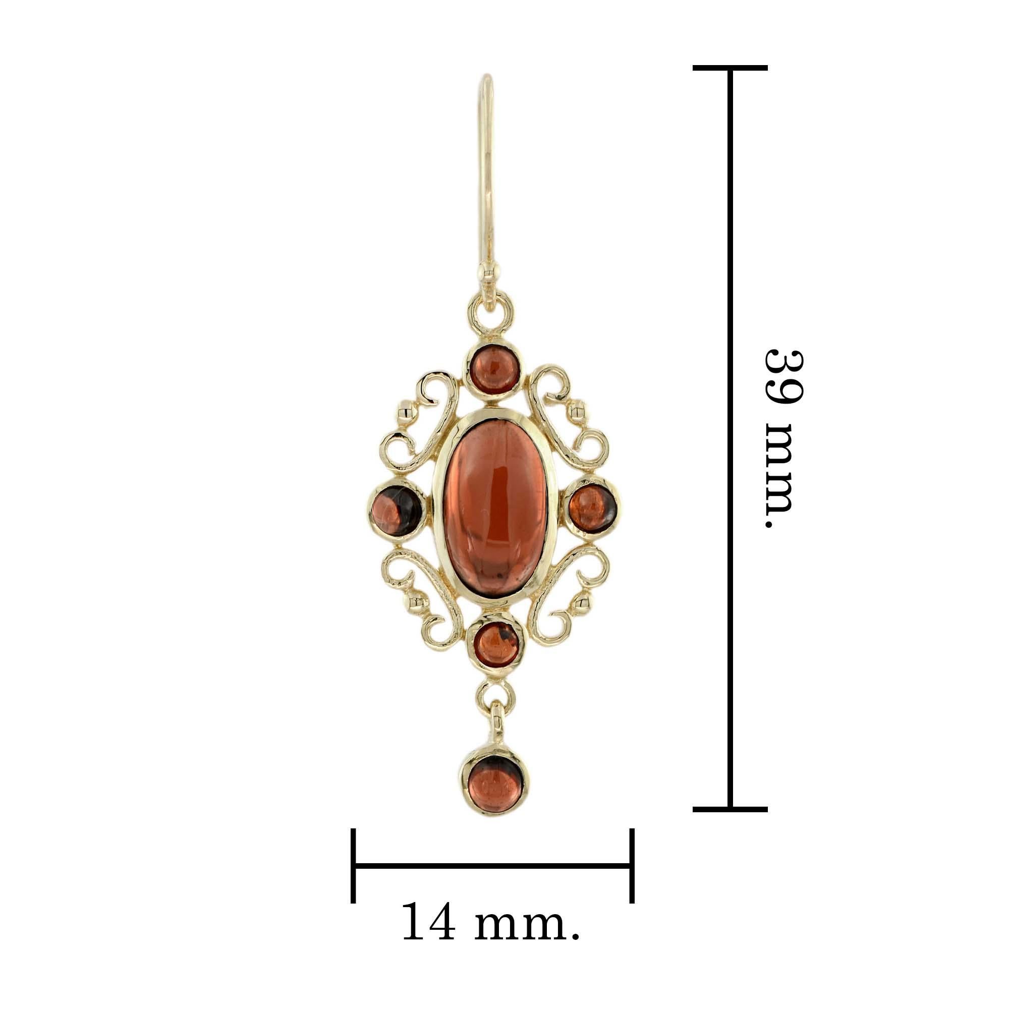 Cabochon-Granat-Tropfenohrringe im Vintage-Stil aus massivem 9K Gold Damen im Angebot