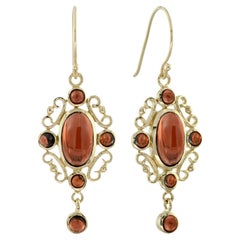 Cabochon Garnet Vintage Style Drop Earrings in Solid 9K Gold