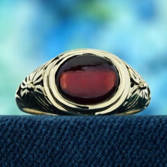 Cabochon Garnet Vintage Style Ring in Solid 9K Yellow Gold