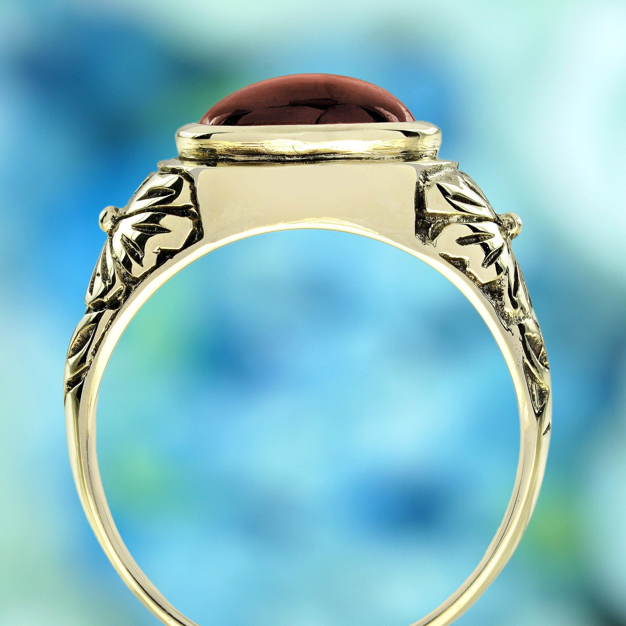Bague de style vintage en or jaune 9 carats massif avec grenat cabochon Neuf - En vente à Bangkok, TH