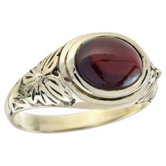 Bague de style vintage en or jaune 9 carats massif avec grenat cabochon