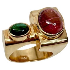 Cabochon Green and Pink Tourmaline Ring