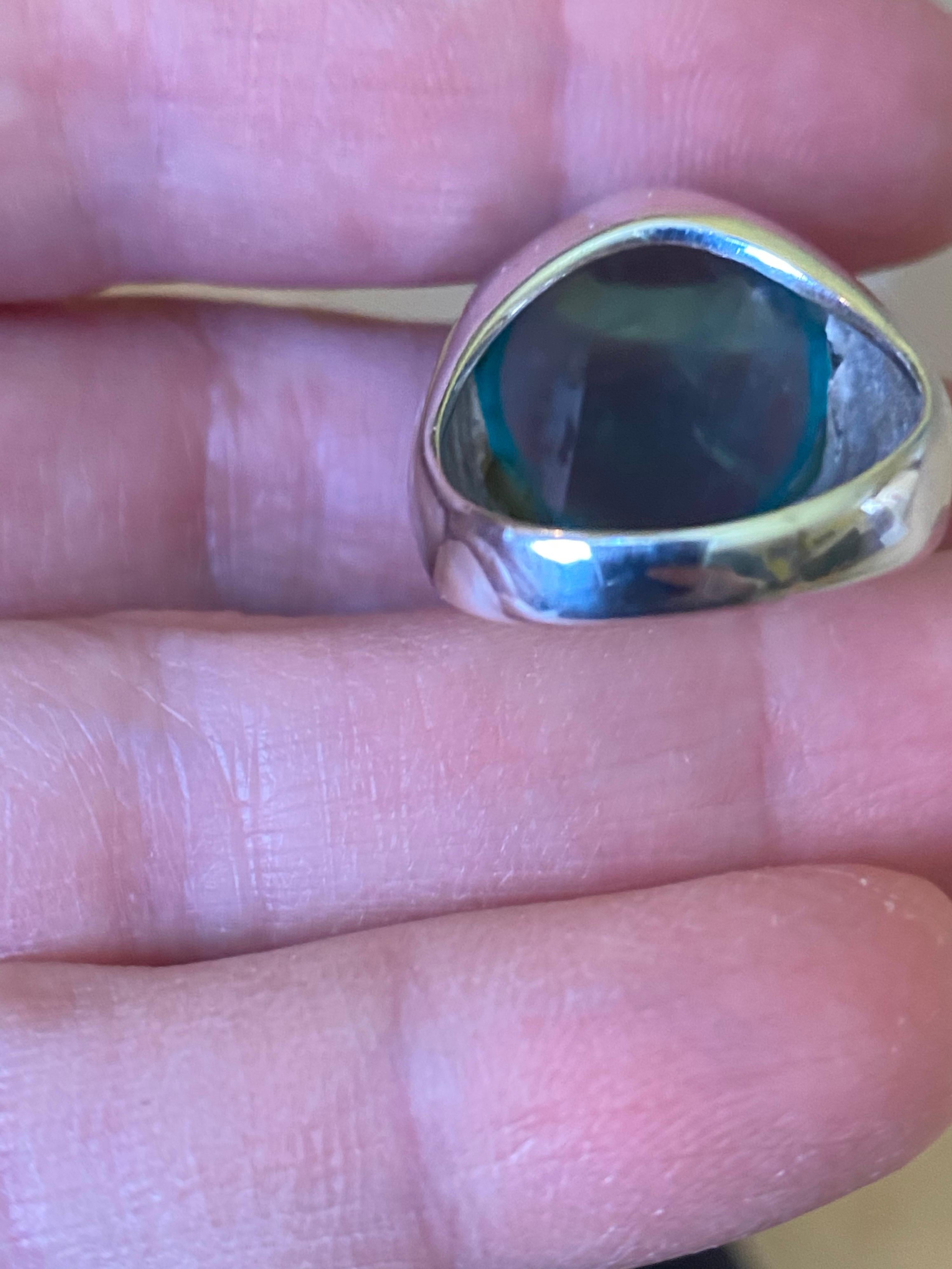 Cabochon Green Apatite Sterling Silver Ring In Good Condition In New York, NY