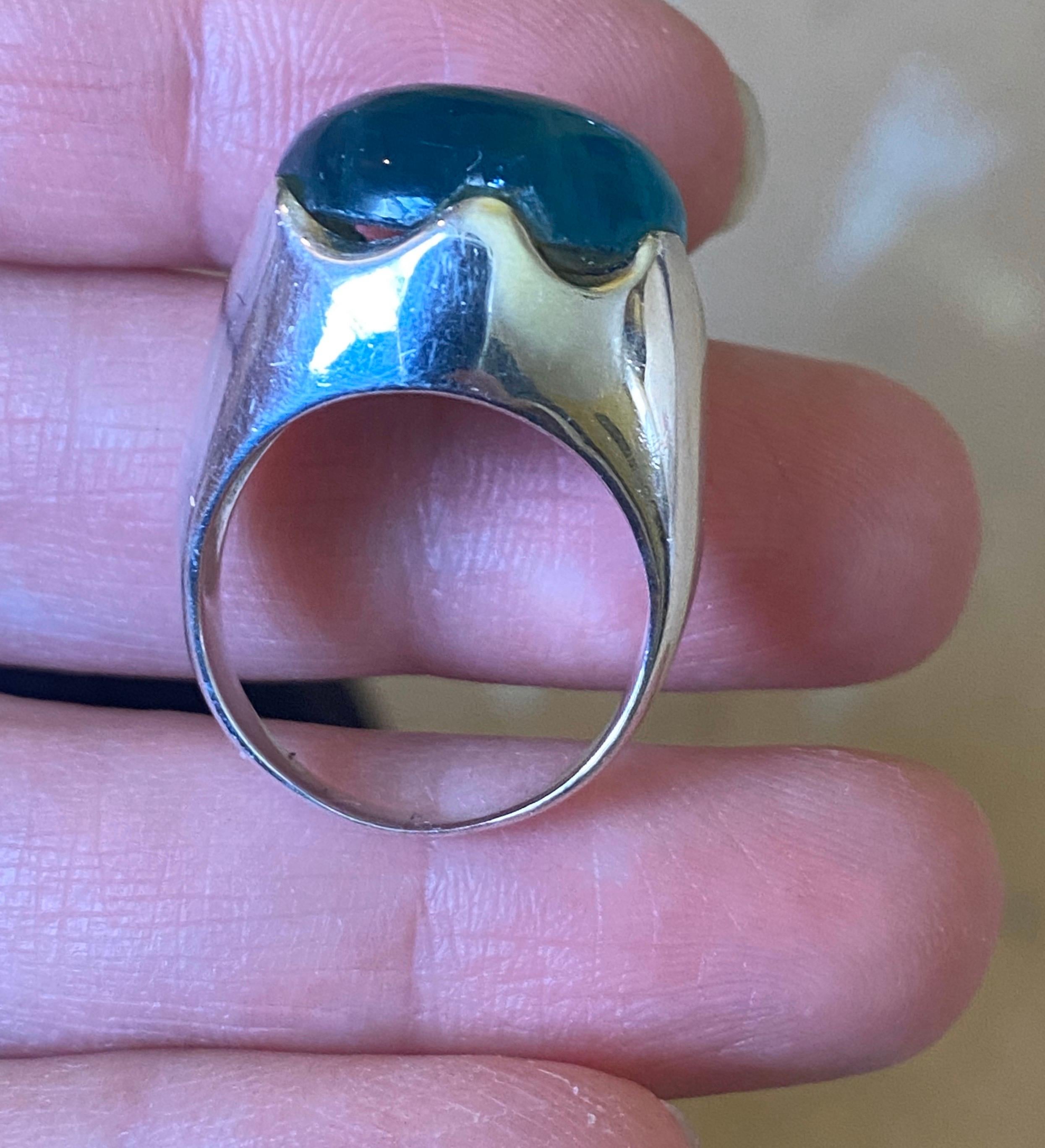 Women's or Men's Cabochon Green Apatite Sterling Silver Ring