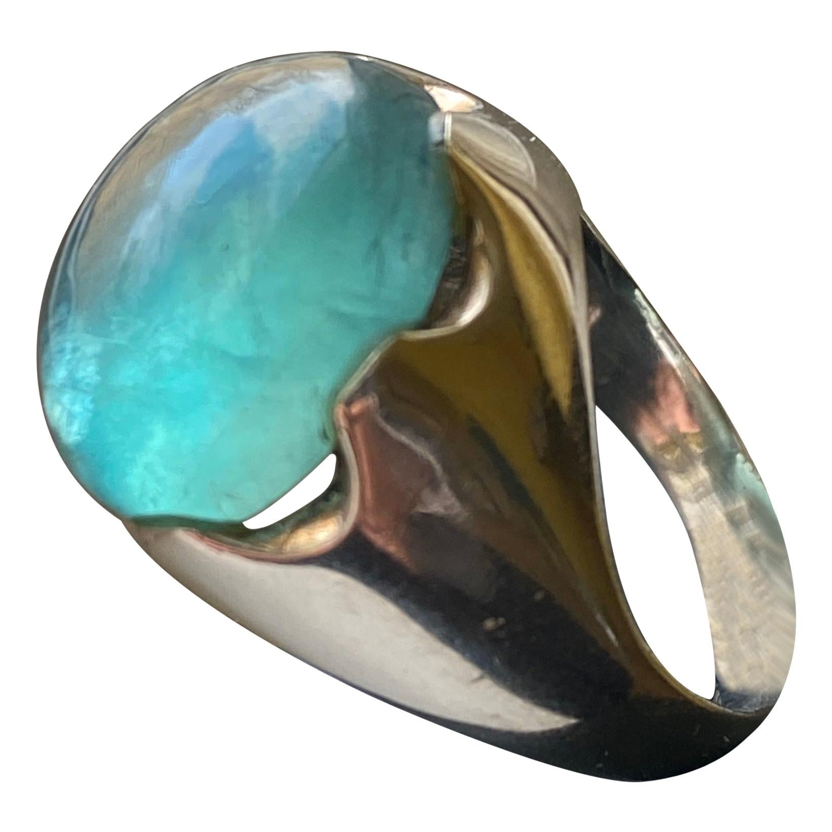 Cabochon Green Apatite Sterling Silver Ring
