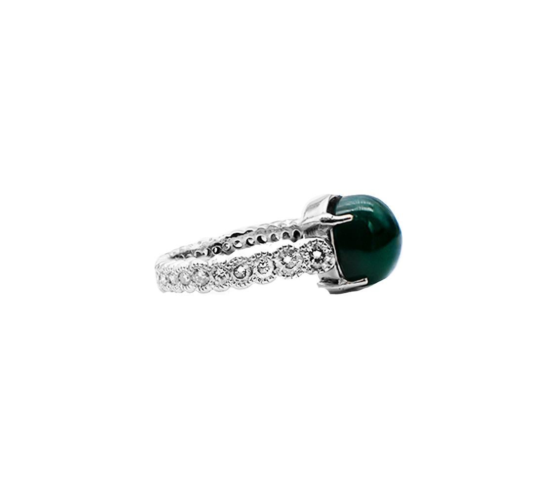 Platinum Cabochon Jade Eternity Diamond Ring 1.50 Carats For Sale 2