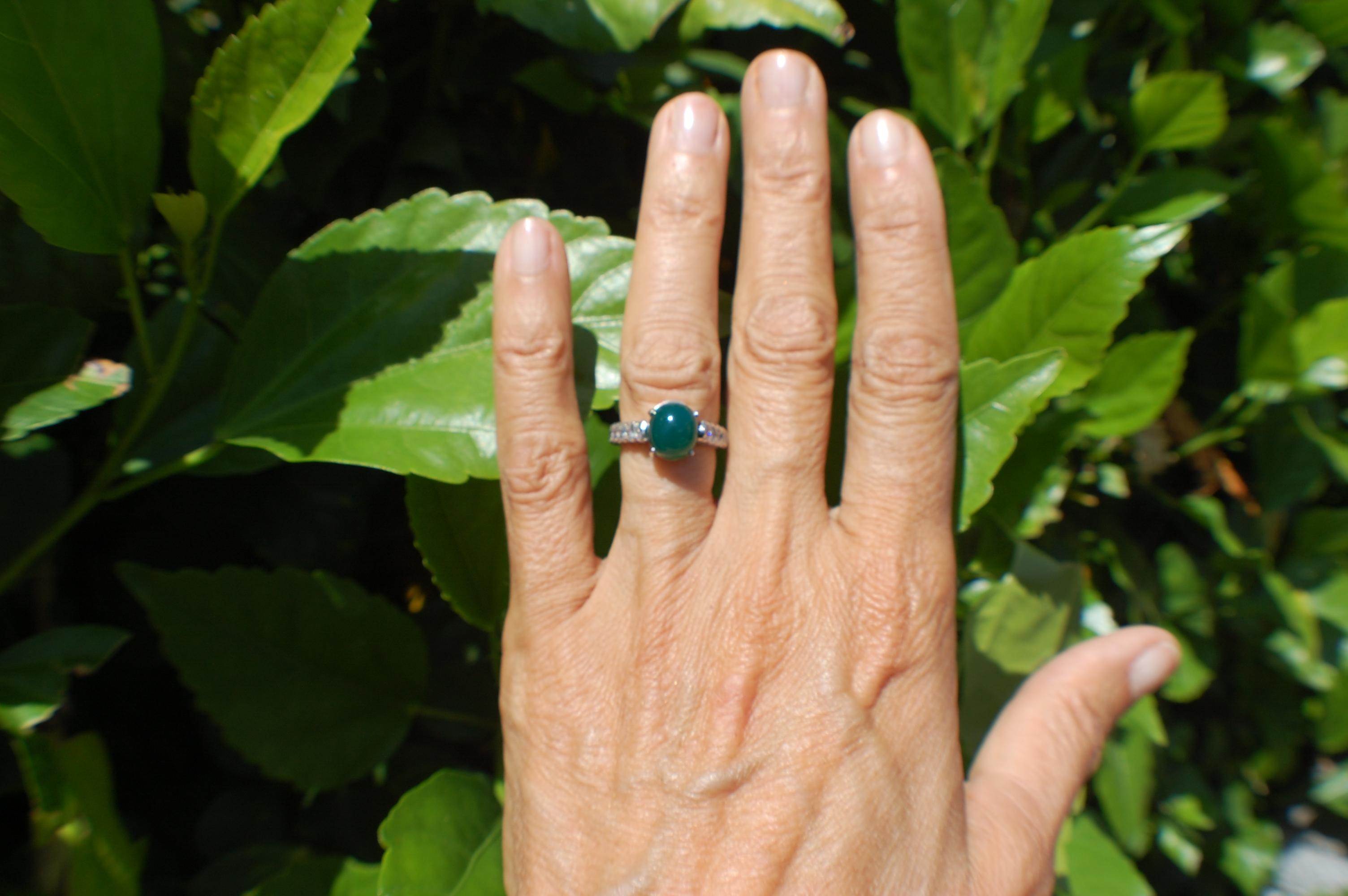 Oval Cut Platinum Cabochon Jade Eternity Diamond Ring 1.50 Carats For Sale