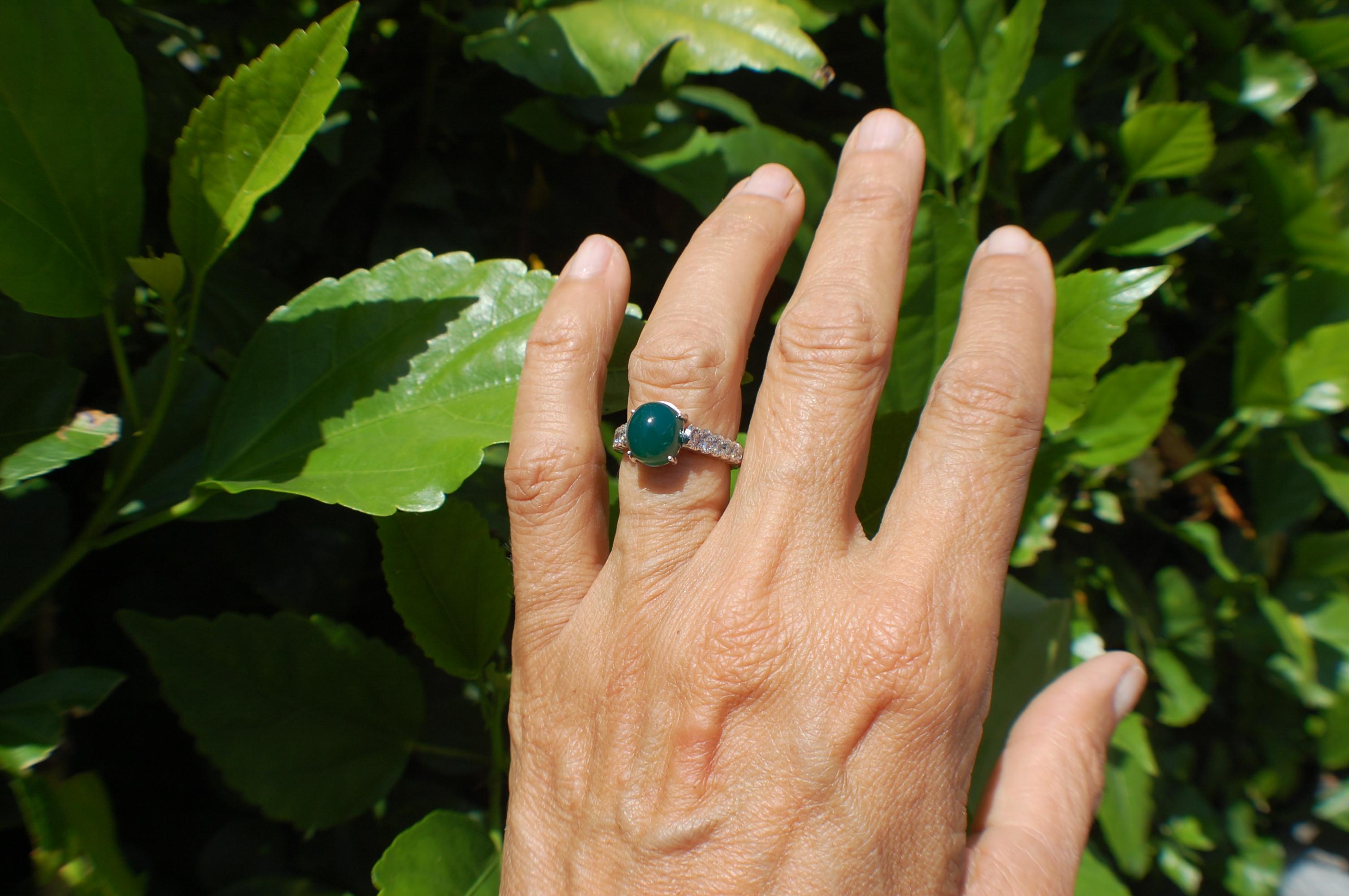 Platinum Cabochon Jade Eternity Diamond Ring 1.50 Carats In Good Condition For Sale In Laguna Hills, CA