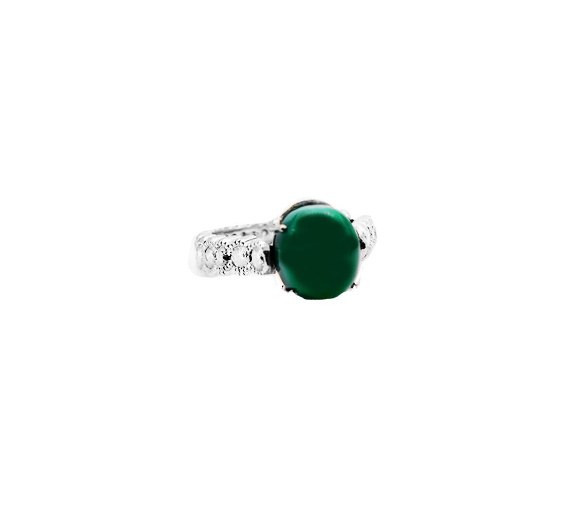 Platinum Cabochon Jade Eternity Diamond Ring 1.50 Carats For Sale 1