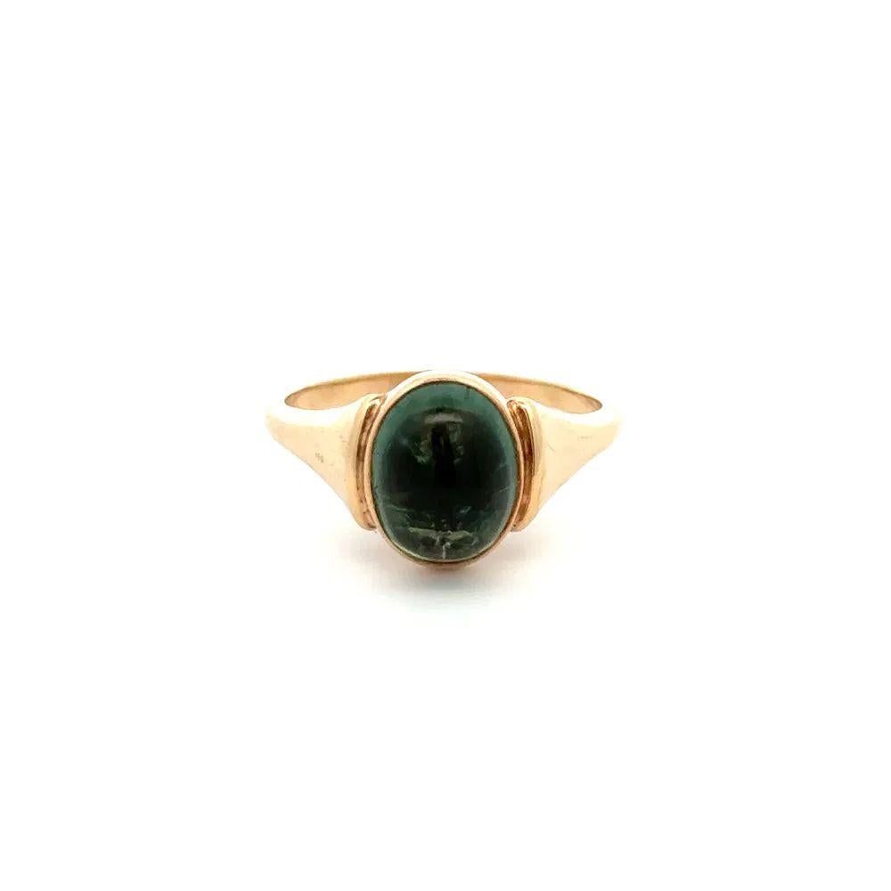 Cabujón Turmalina Verde Oro Anillo Solitario Vintage para Hombre Corte oval en venta