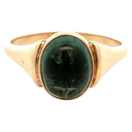 Cabochon Green Tourmaline Gold Men’s Solitaire Vintage Ring
