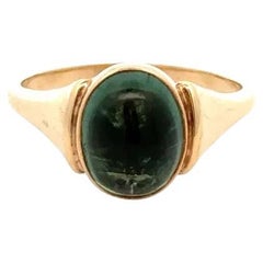 Cabochon Grüner Turmalin Gold Herren Solitär Vintage Ring
