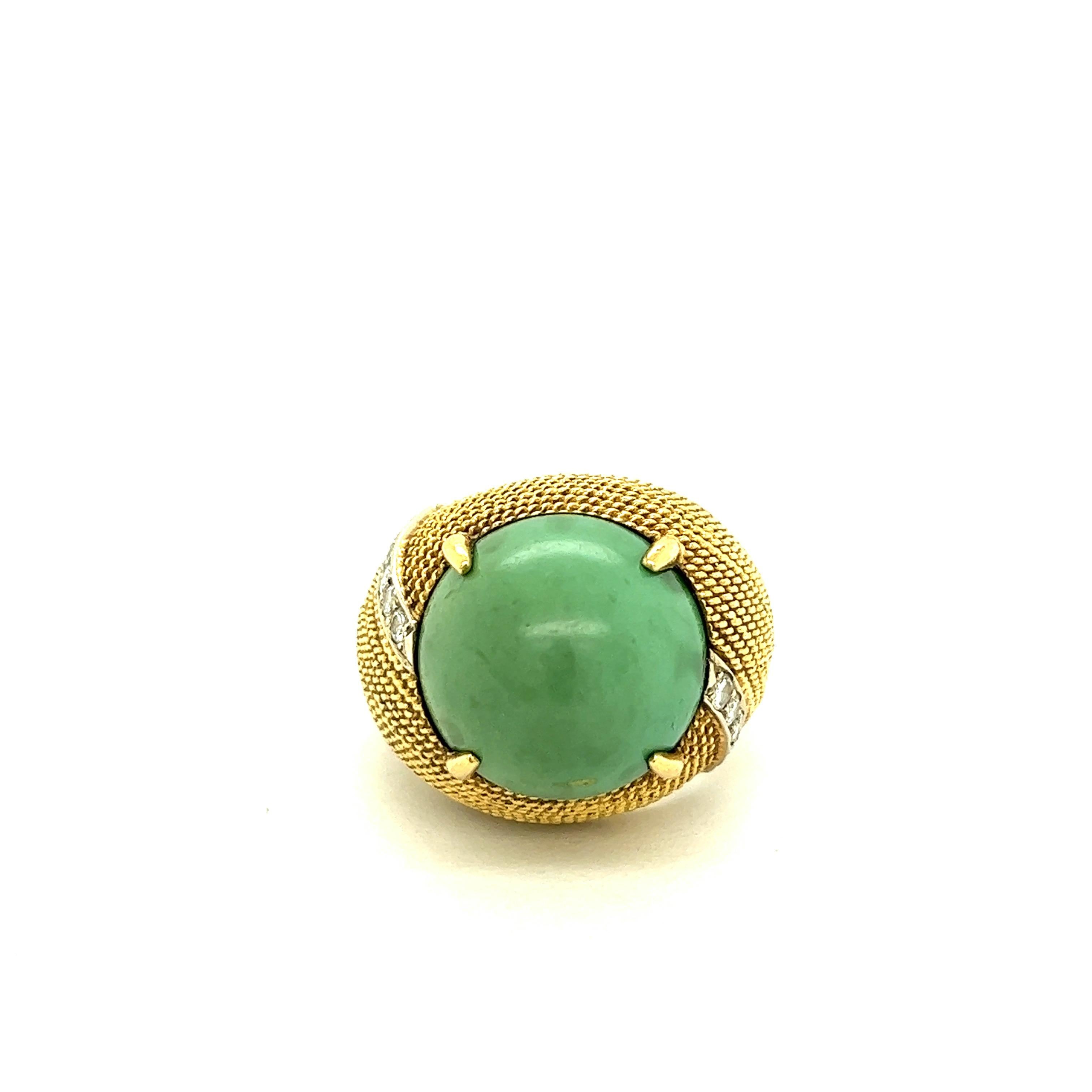 Cabochon Green Turquoise 18k Yellow Gold Cocktail Ring For Sale 6