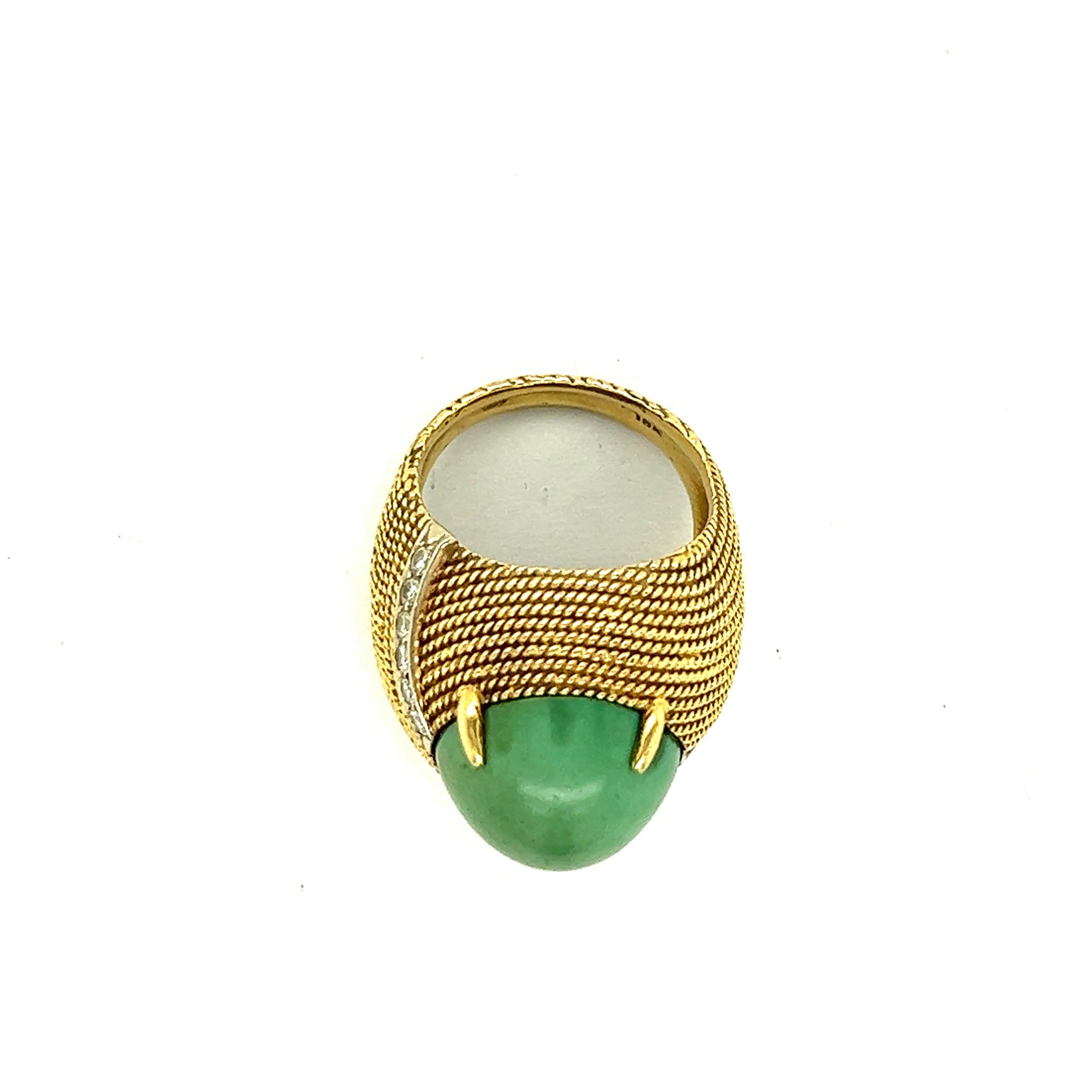Cabochon Green Turquoise 18k Yellow Gold Cocktail Ring For Sale 7