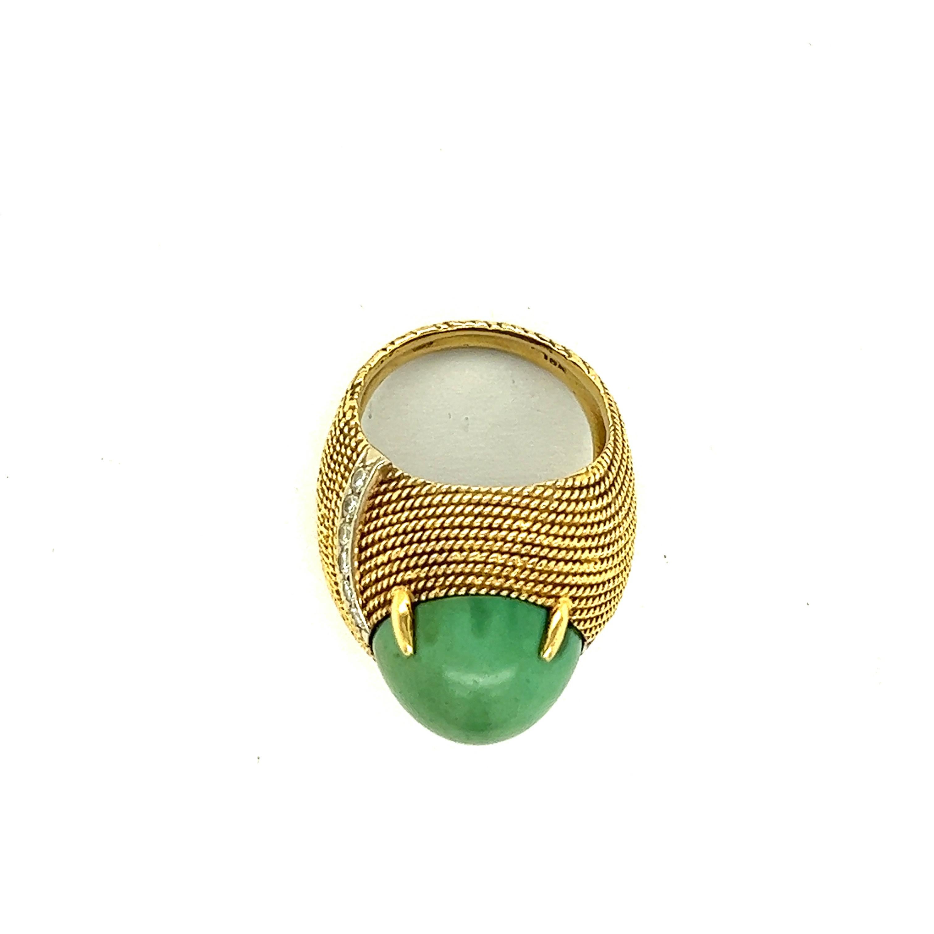 Bague cocktail en or jaune 18 carats avec turquoise verte cabochon en vente 7