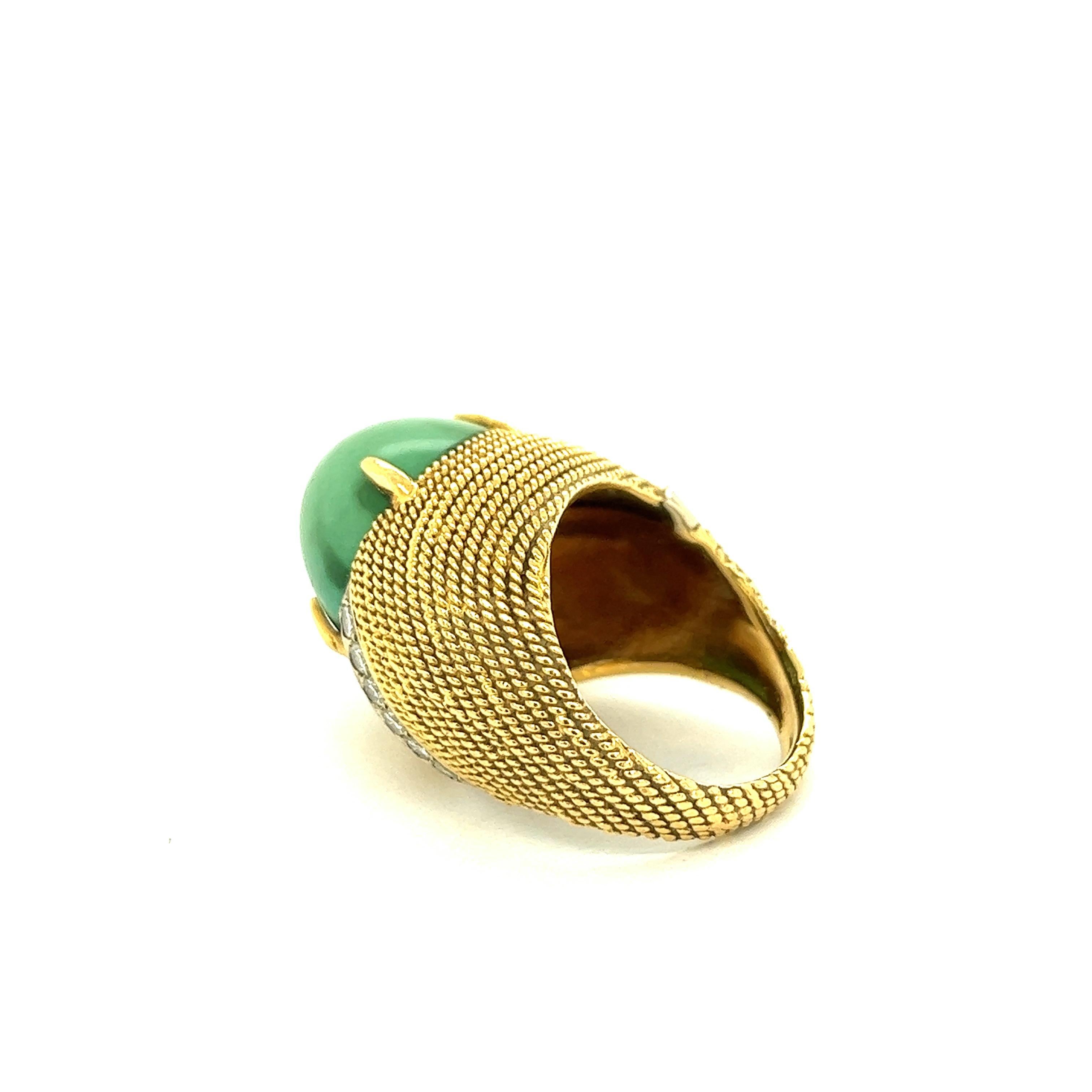 Cabochon Green Turquoise 18k Yellow Gold Cocktail Ring For Sale 2
