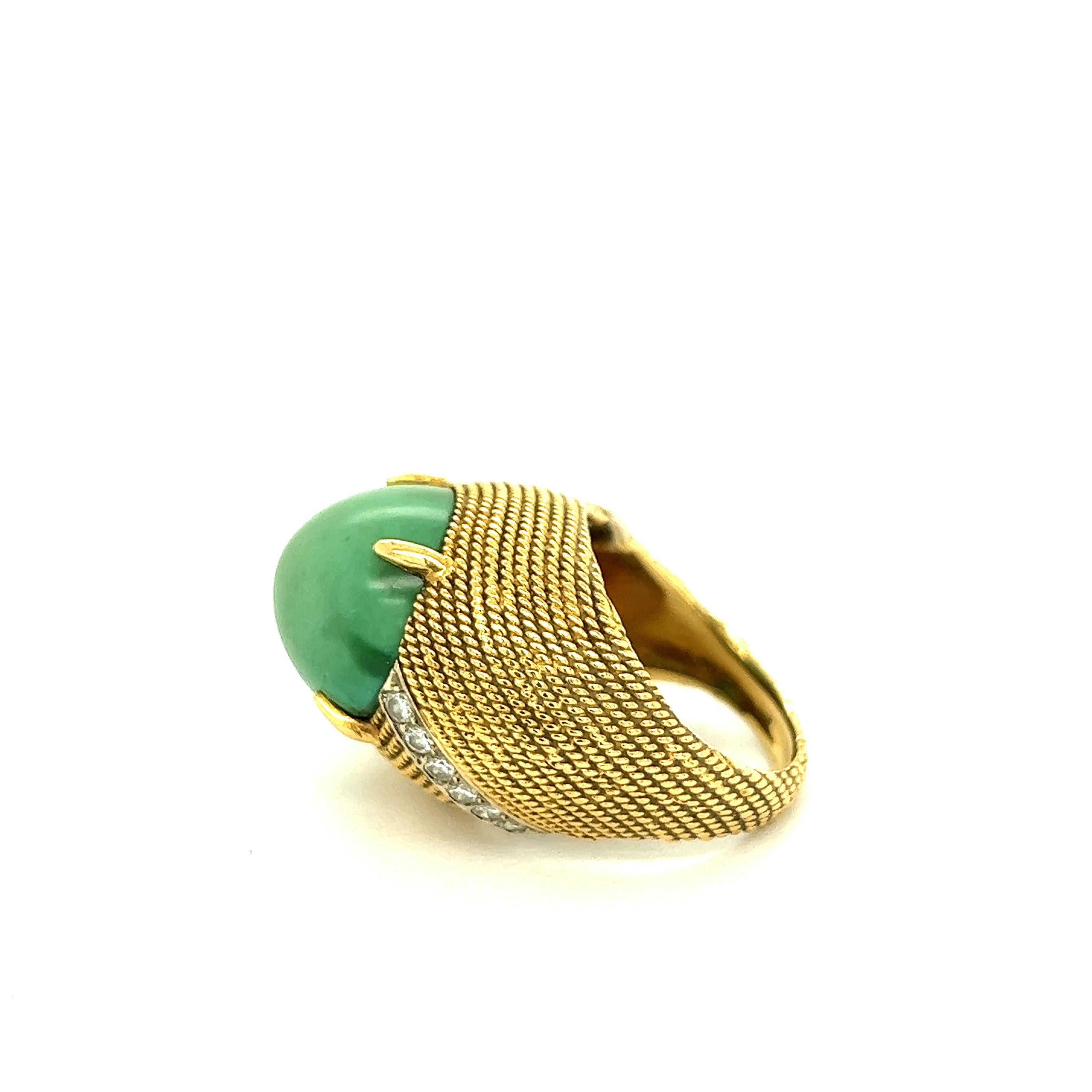 Cabochon Green Turquoise 18k Yellow Gold Cocktail Ring For Sale 3