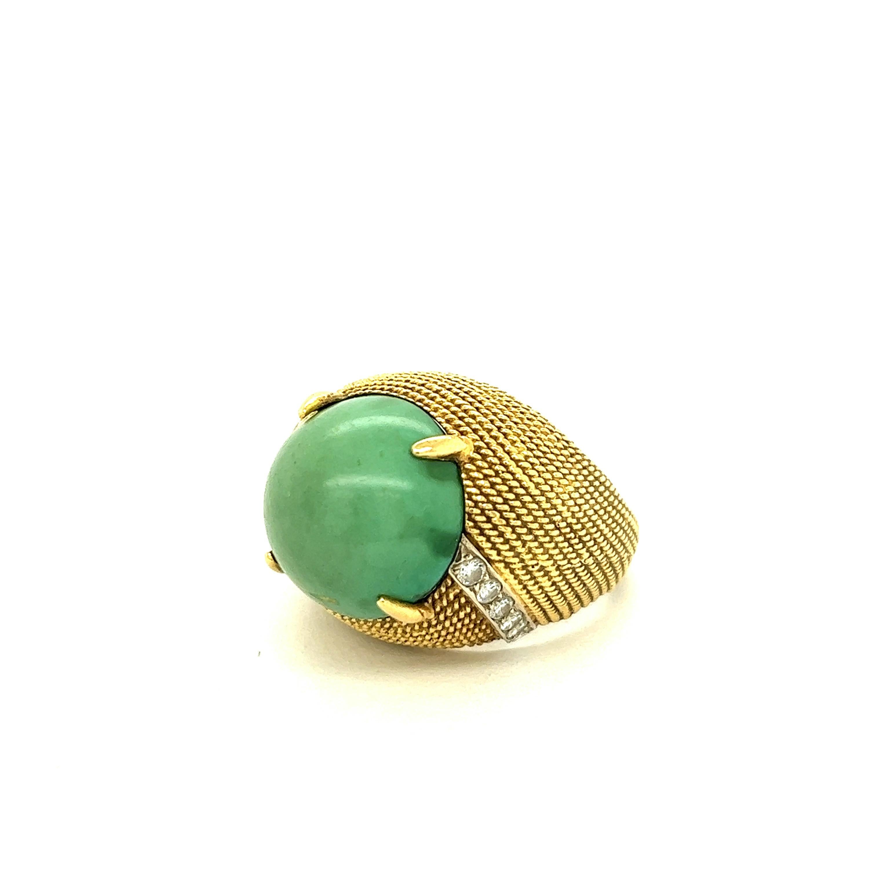 Cabochon Green Turquoise 18k Yellow Gold Cocktail Ring For Sale 4