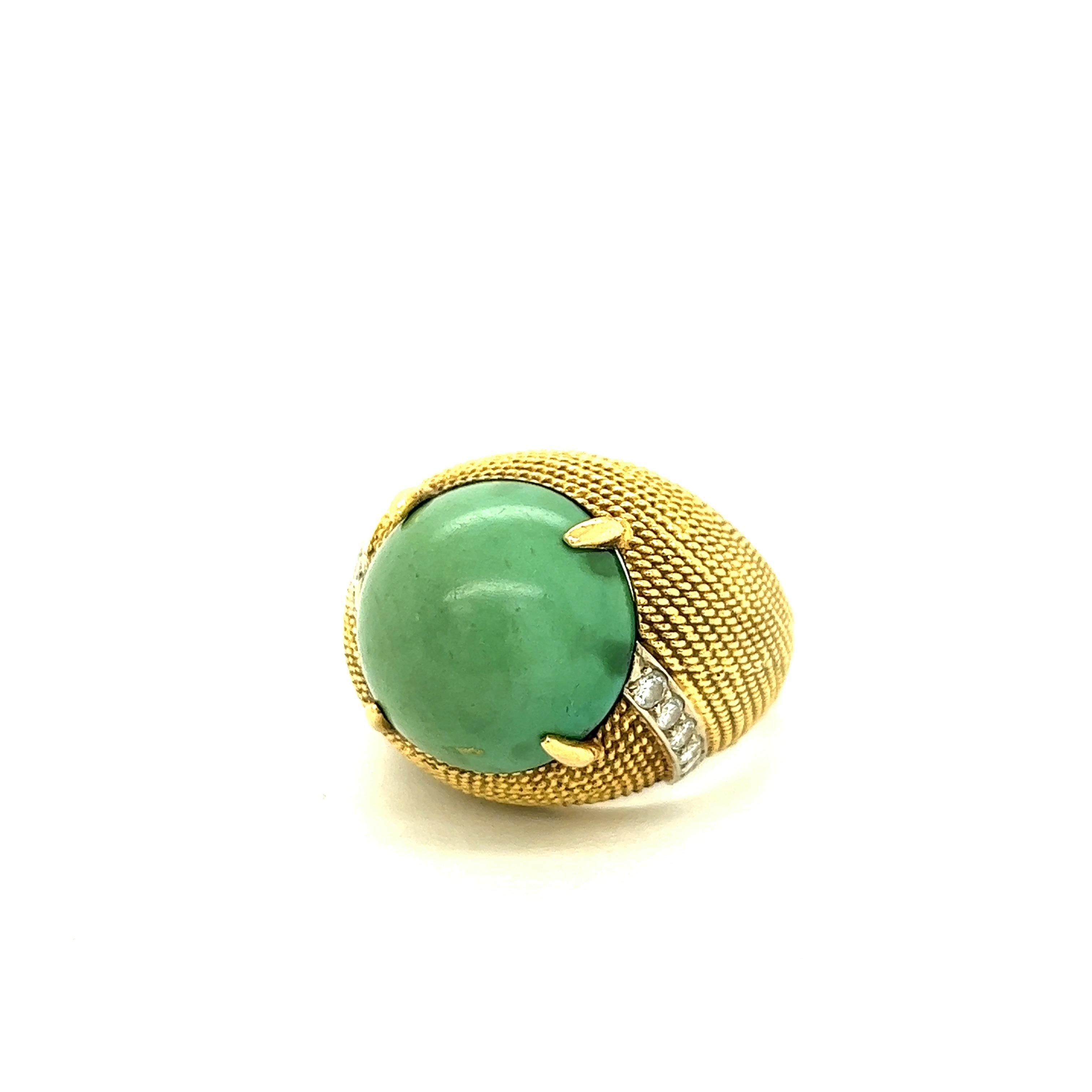 Cabochon Green Turquoise 18k Yellow Gold Cocktail Ring For Sale 5