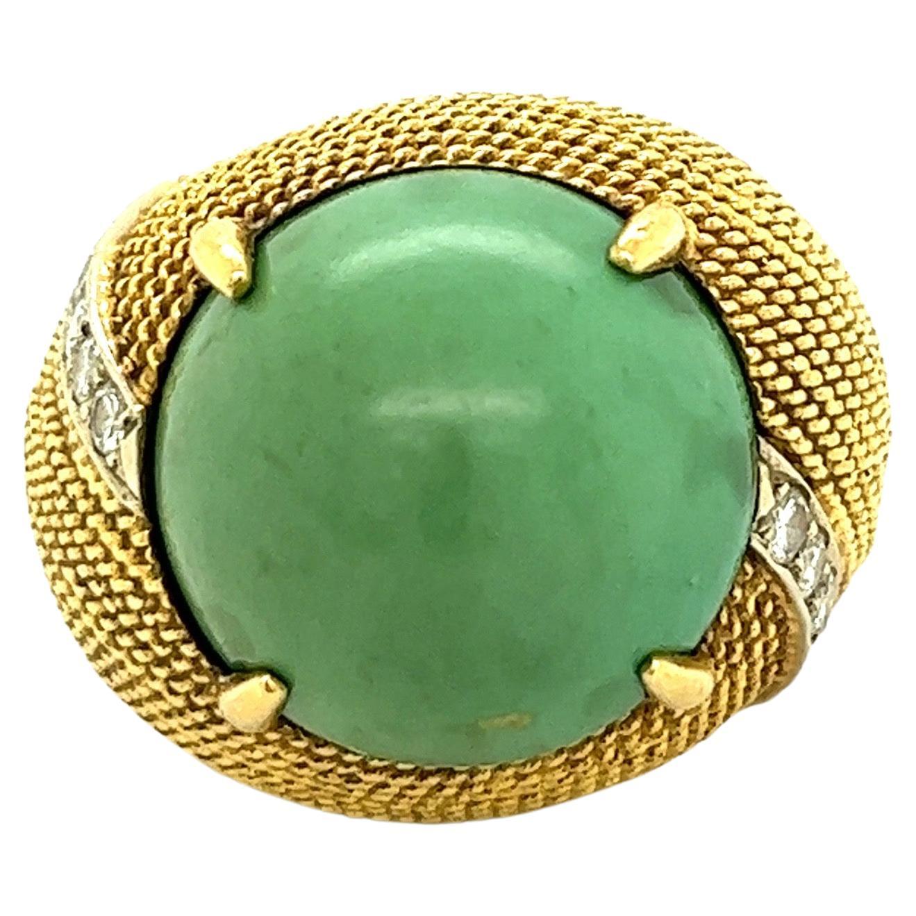 Cabochon Green Turquoise 18k Yellow Gold Cocktail Ring For Sale