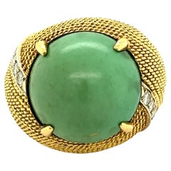 Vintage Cabochon Green Turquoise 18k Yellow Gold Cocktail Ring