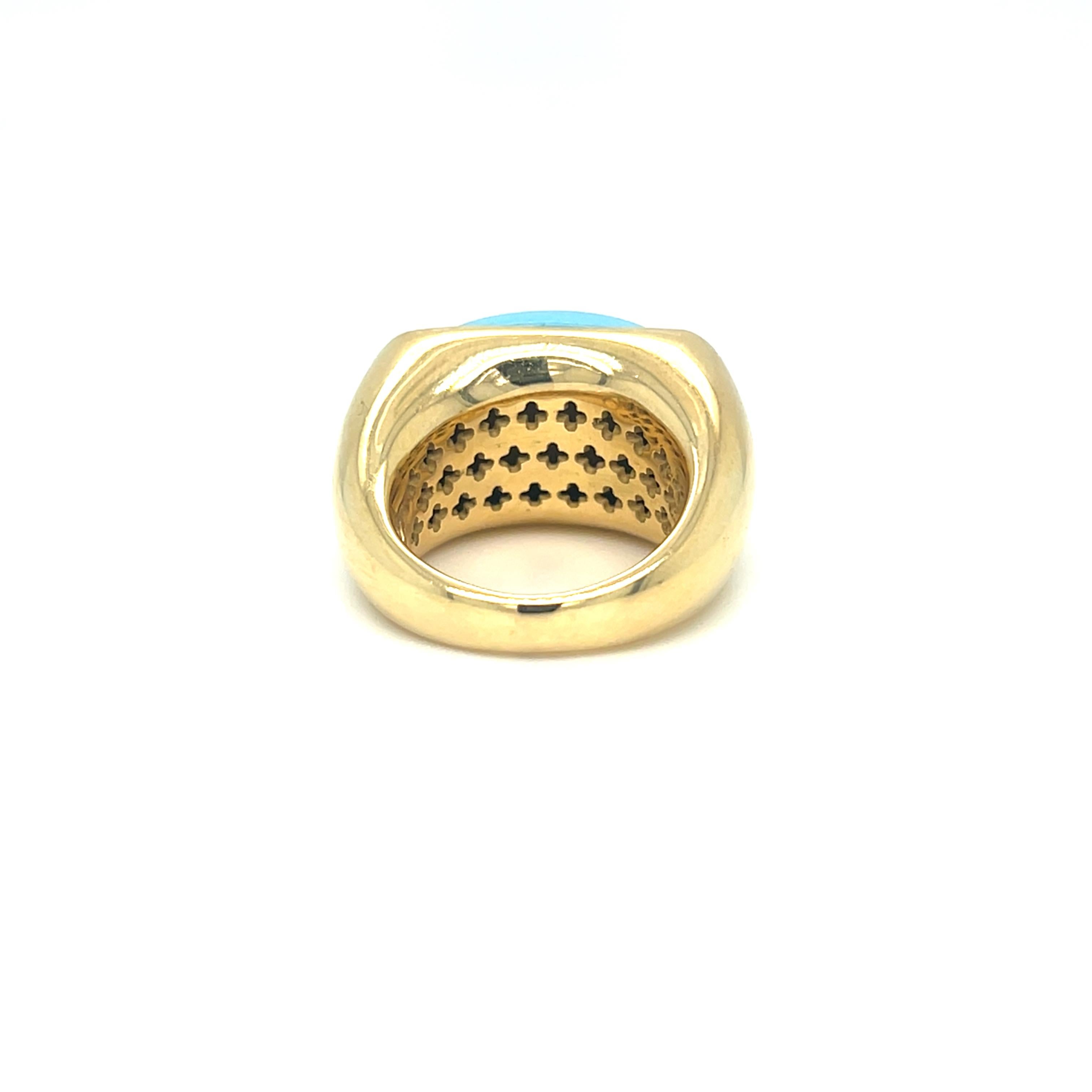 Contemporary Cabochon Gumdrop Turquoise Cabochon Turquoise Puffy Ring 18k Yellow Gold For Sale